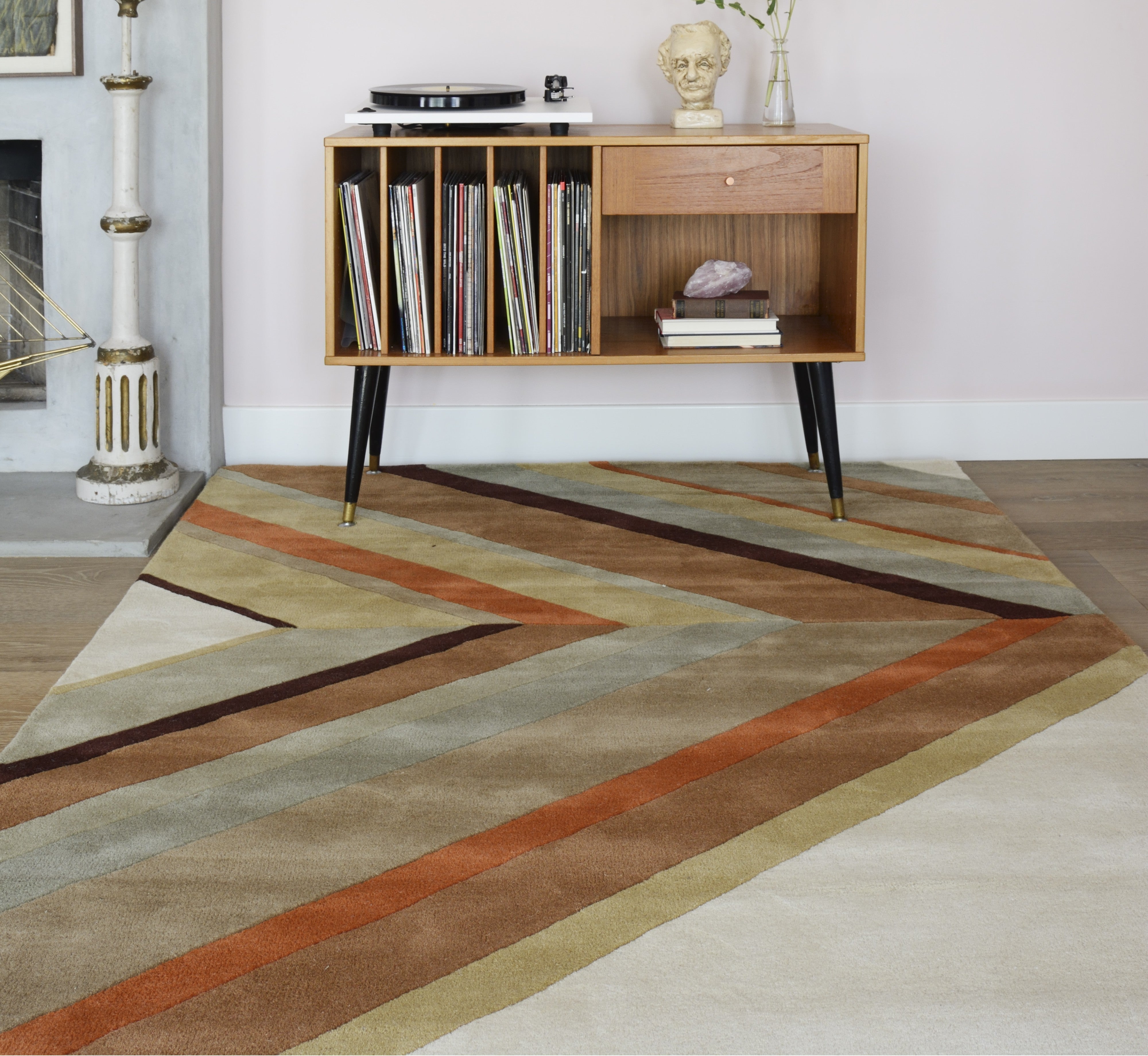 Brown area rug with rich chocolate and caramel colors adding warmth and elegance to a modern living space