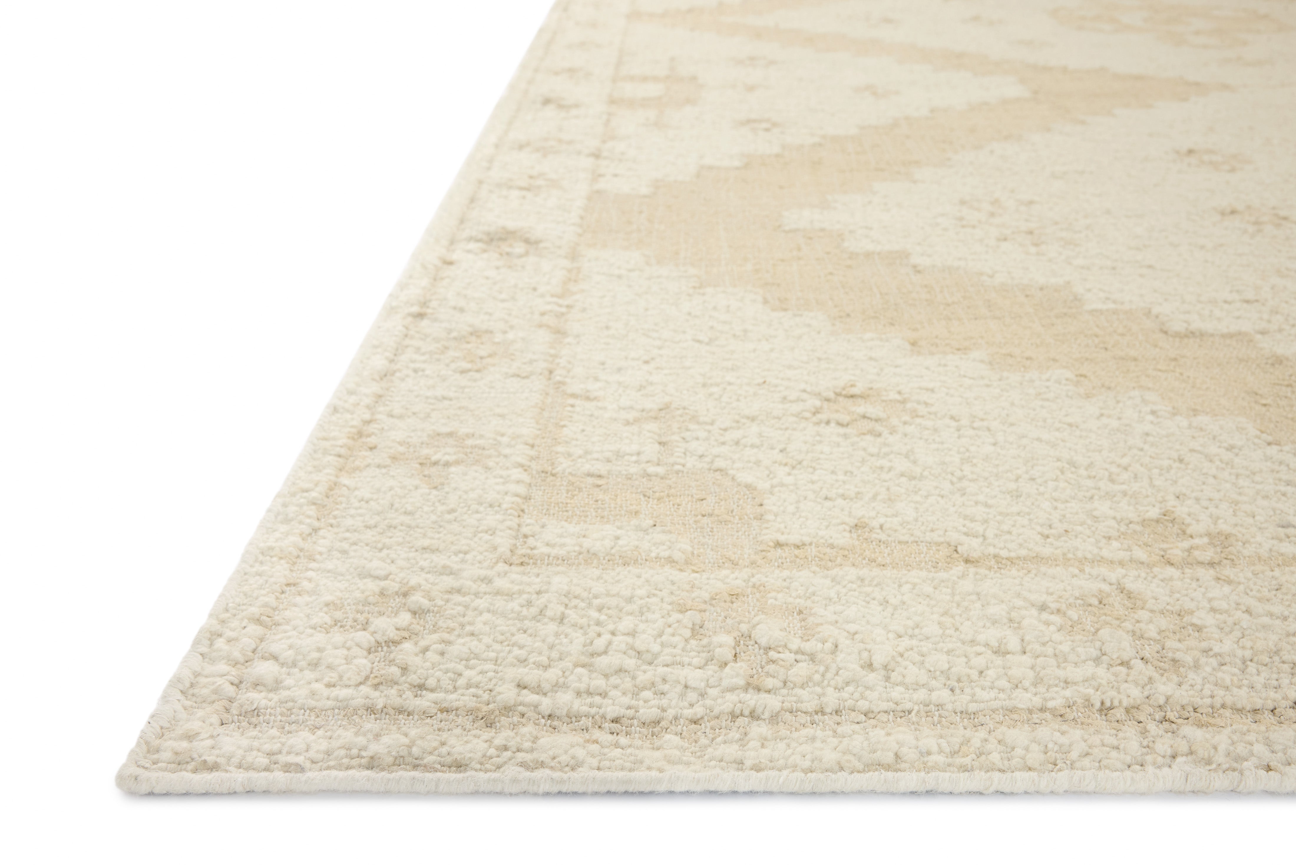 Designed in refined ivory and warm natural hues, the Alara ALR-03 Ivory / Natural Area Rug is a hand-woven wool area rug that stands out