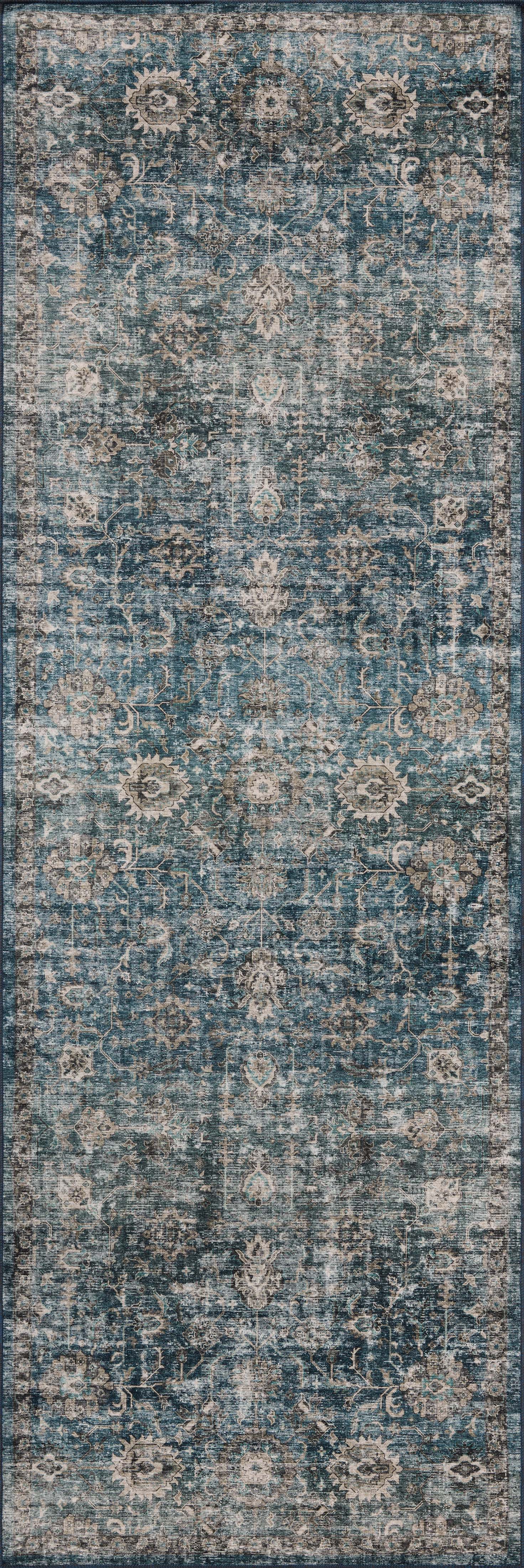 The Anniston ANS-02 Lagoon / Natural Area Rug is a power-loomed polyester area rug that radiates tranquil lagoon and warm natural charm and traditional and distressed elegance