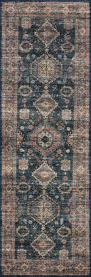 Layered in casual denim and glowing sunset hues with traditional and distressed patterns, the Anniston ANS-03 Denim / Sunset Area Rug is a power-loomed polyester area rug perfect for any setting