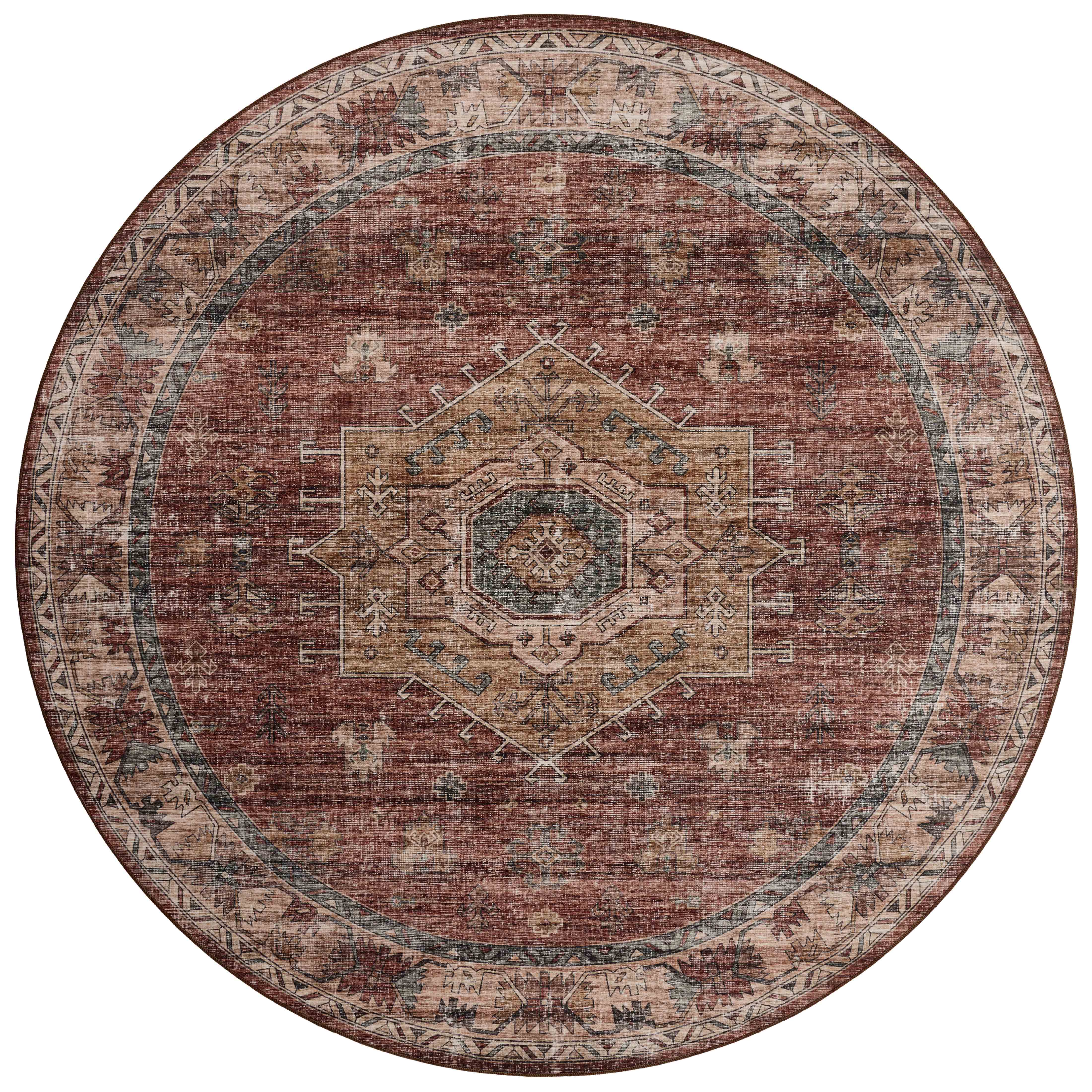 The Anniston ANS-04 Spice / Multi Area Rug showcases spirited spice and vibrant multi-toned tones in a power-loomed polyester area rug with traditional and distressed style