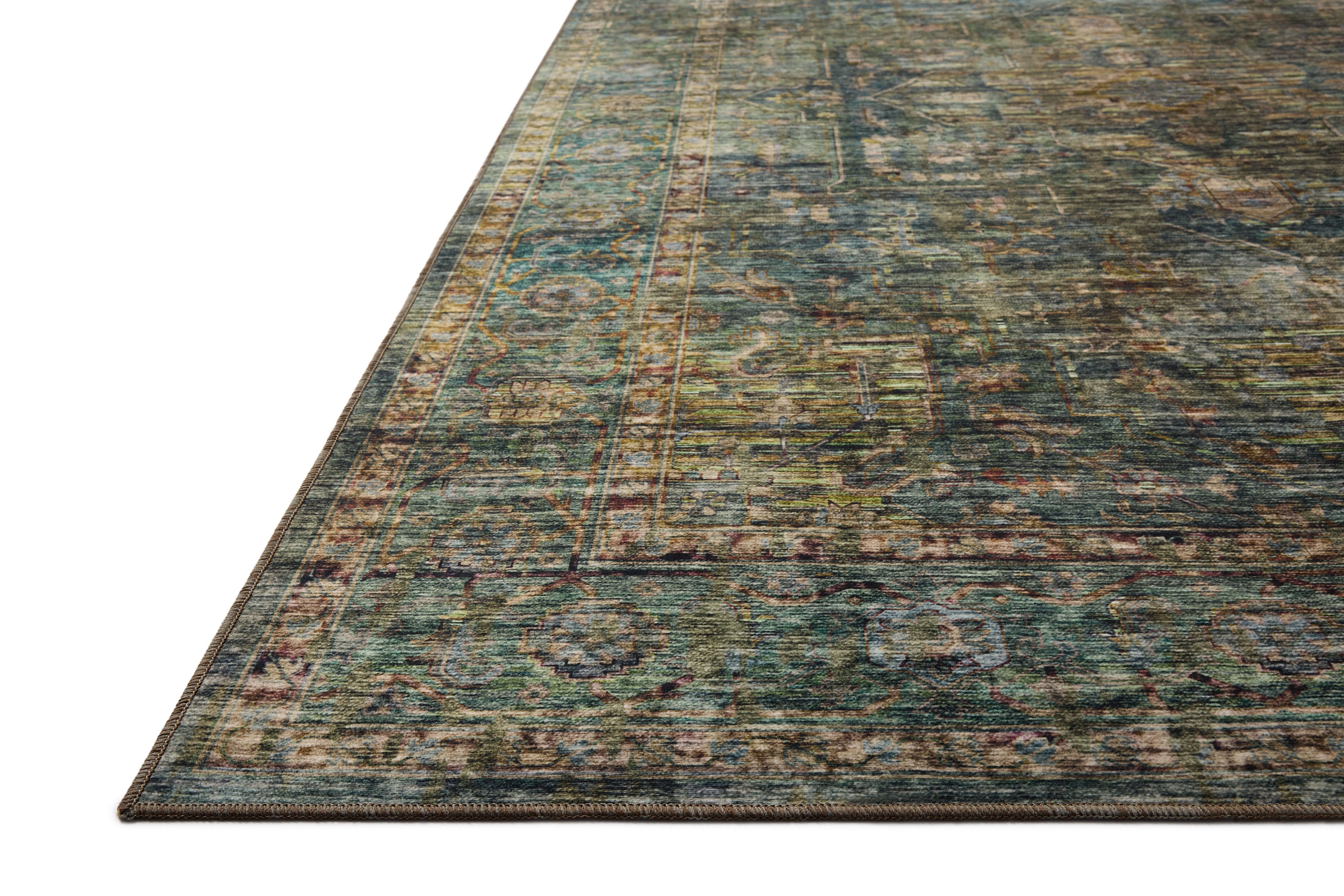 Featuring tranquil lagoon and vibrant multi-toned hues and traditional and distressed detail, the Anniston ANS-05 Lagoon / Multi Area Rug is a power-loomed polyester area rug for any room