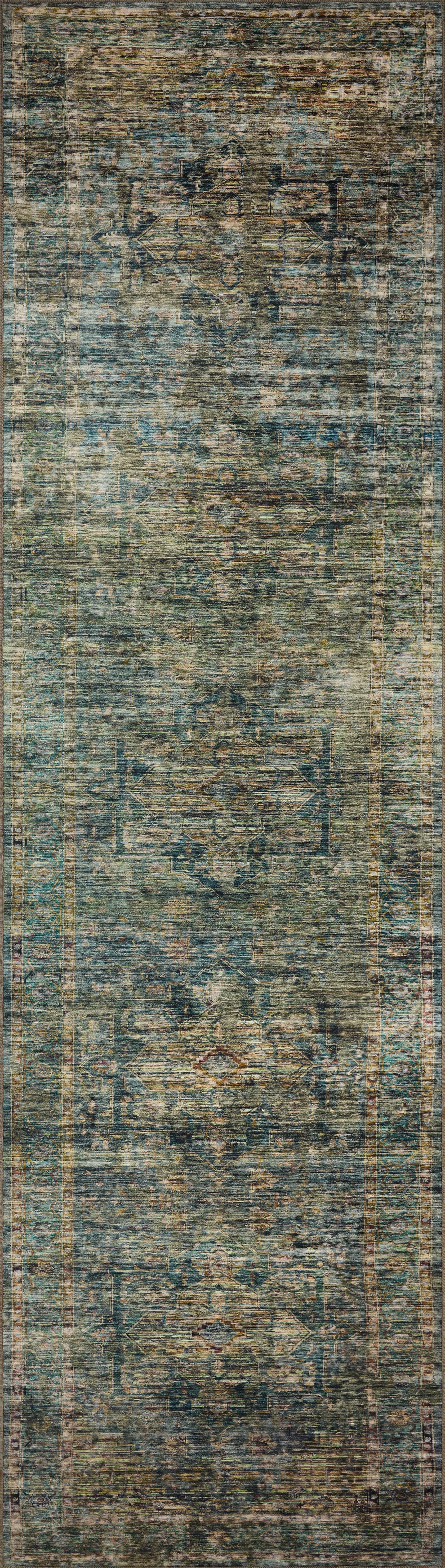 Featuring tranquil lagoon and vibrant multi-toned hues and traditional and distressed detail, the Anniston ANS-05 Lagoon / Multi Area Rug is a power-loomed polyester area rug for any room