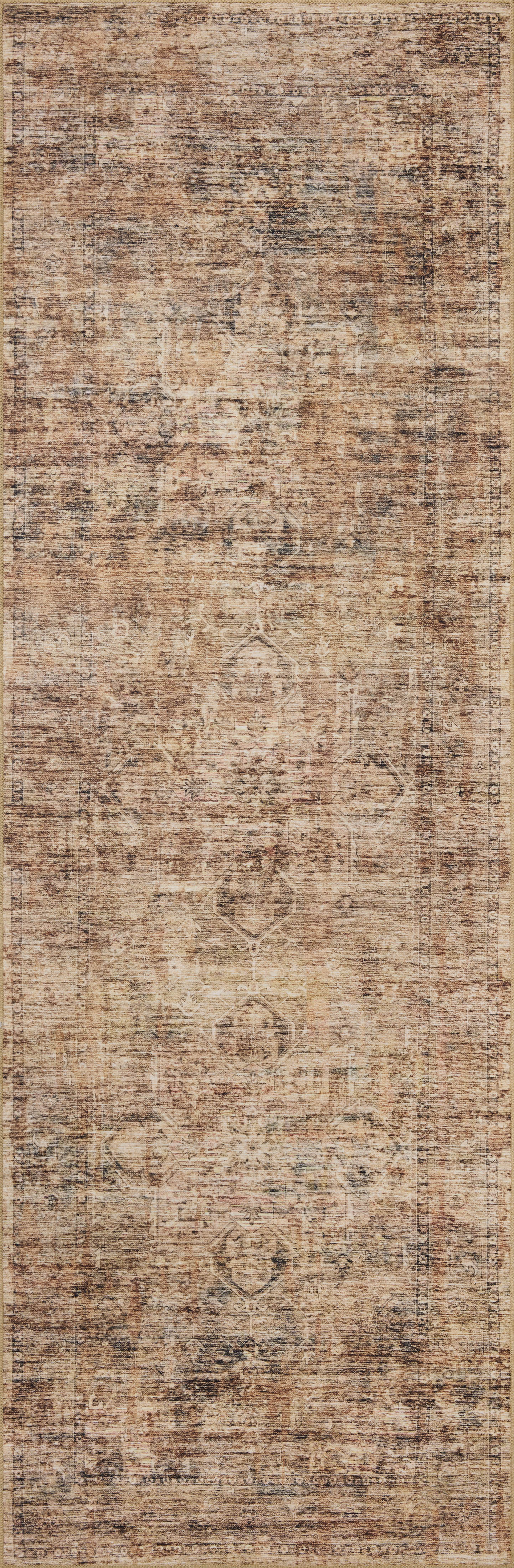 A power-loomed polyester area rug with traditional and distressed flair in earthy clay and deep charcoal tones, the Anniston ANS-06 Clay / Charcoal Area Rug anchors any room