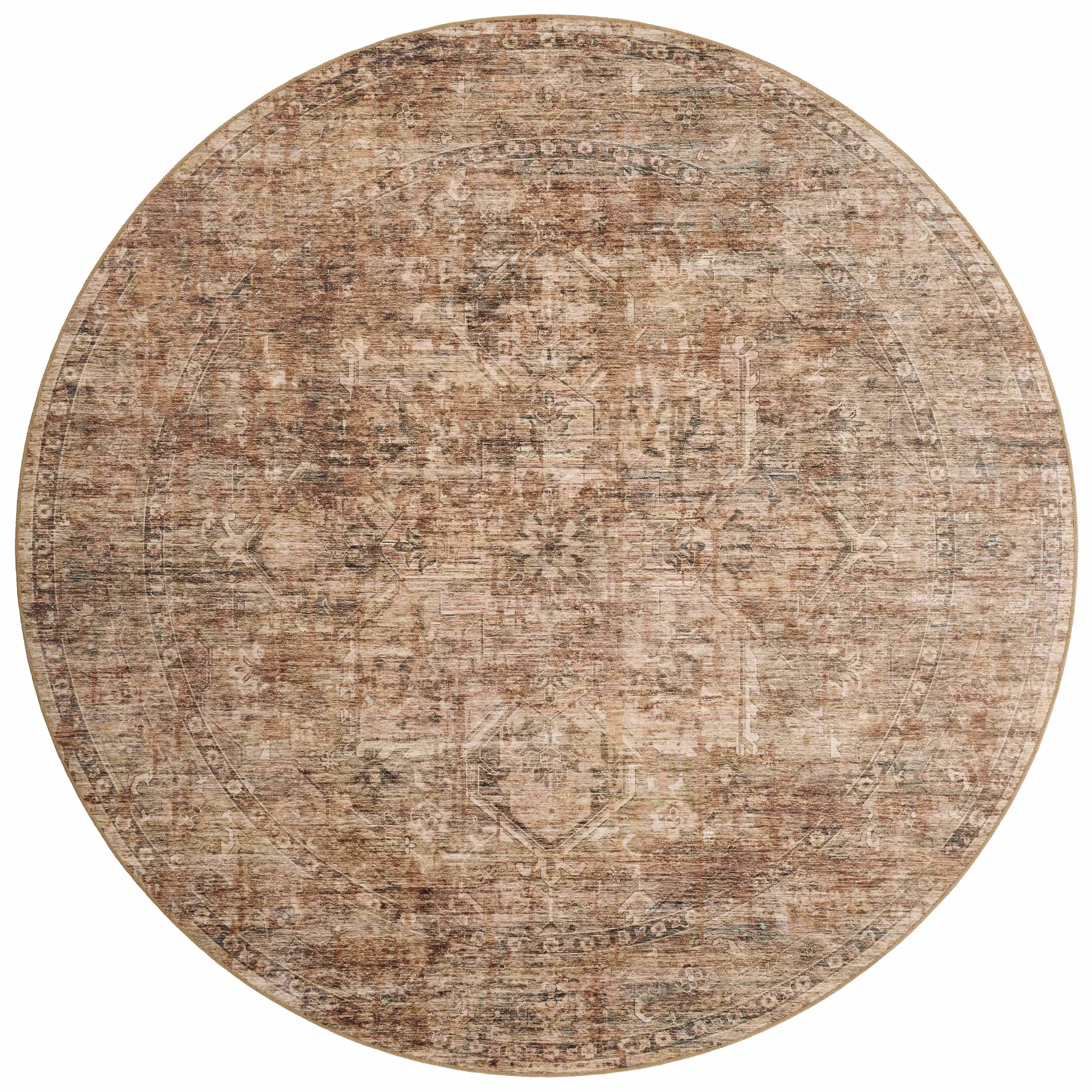 A power-loomed polyester area rug with traditional and distressed flair in earthy clay and deep charcoal tones, the Anniston ANS-06 Clay / Charcoal Area Rug anchors any room