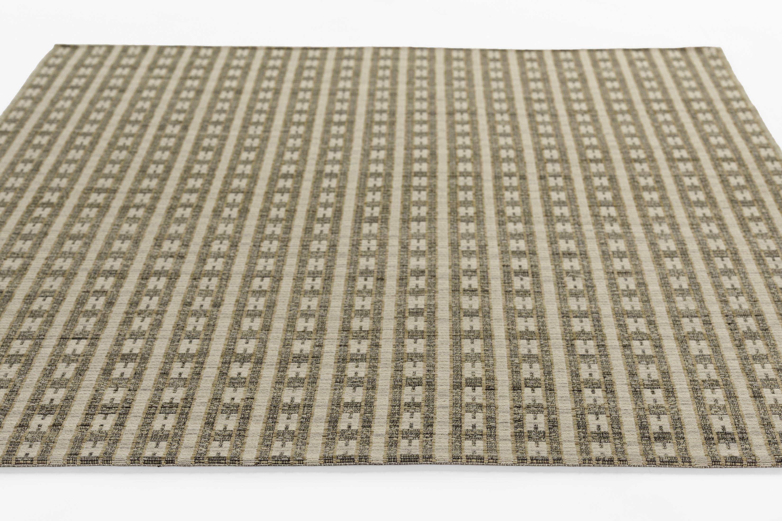 Barron BRN-2 Green Area Rug featuring subtle stripe patterns, 80% wool 20% cotton