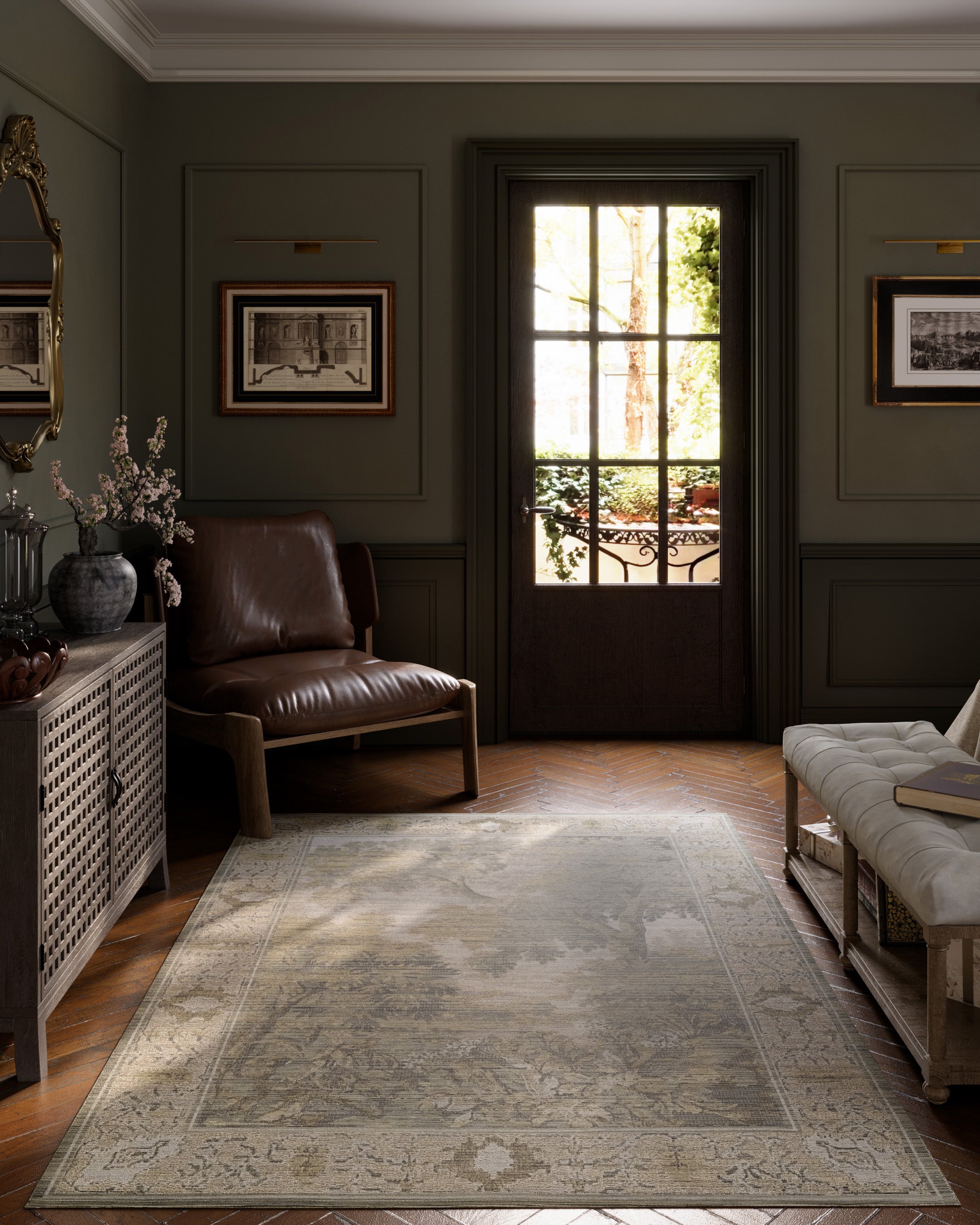 Barron BRN-3 Multicolor Area Rug in beige and blue earth tones, machine made in Egypt
