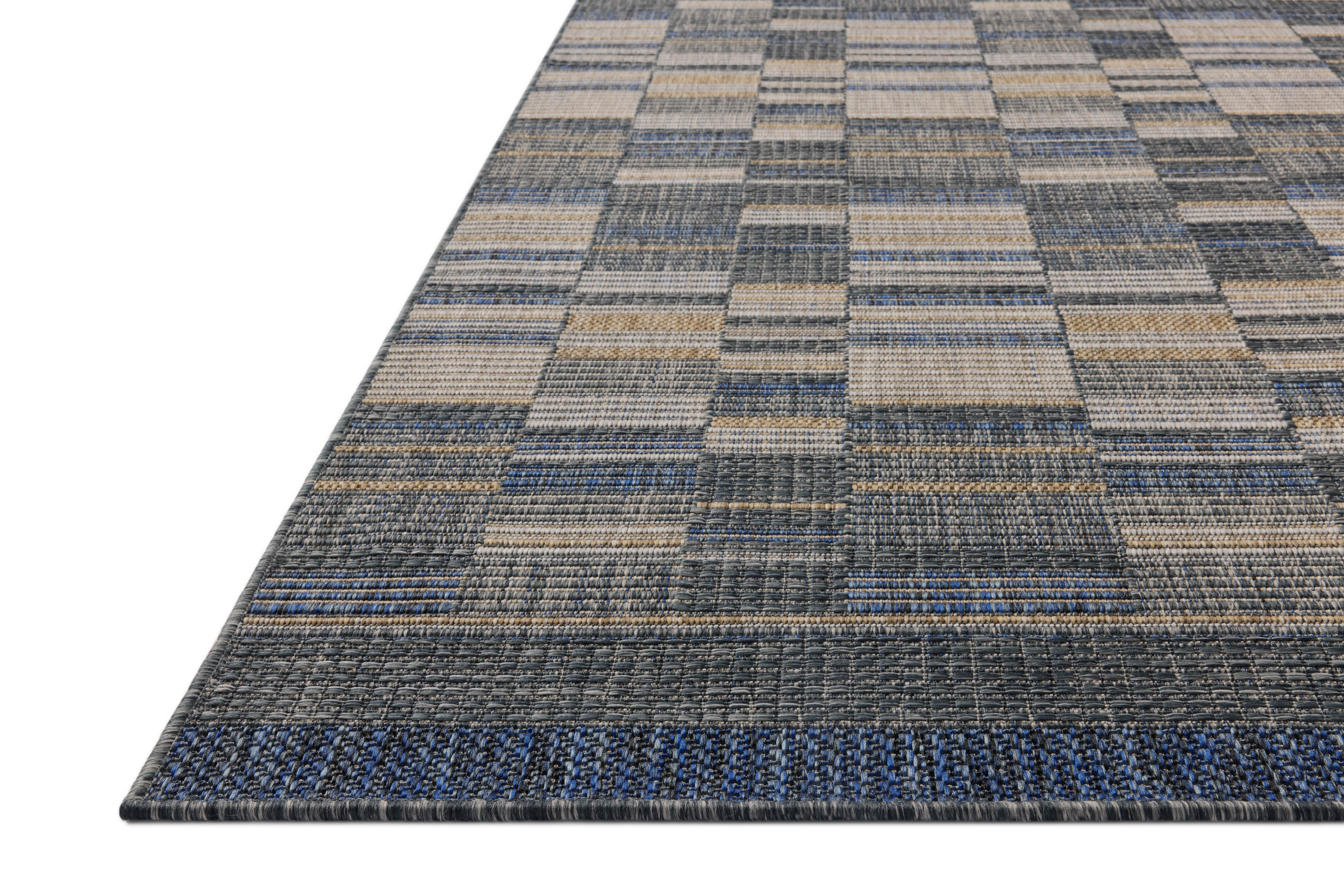 A power-loomed polypropylene area rug with contemporary and linear design in casual denim and radiant gold hues, the Birch BIR-04 Denim / Gold Area Rug is a standout in any décor
