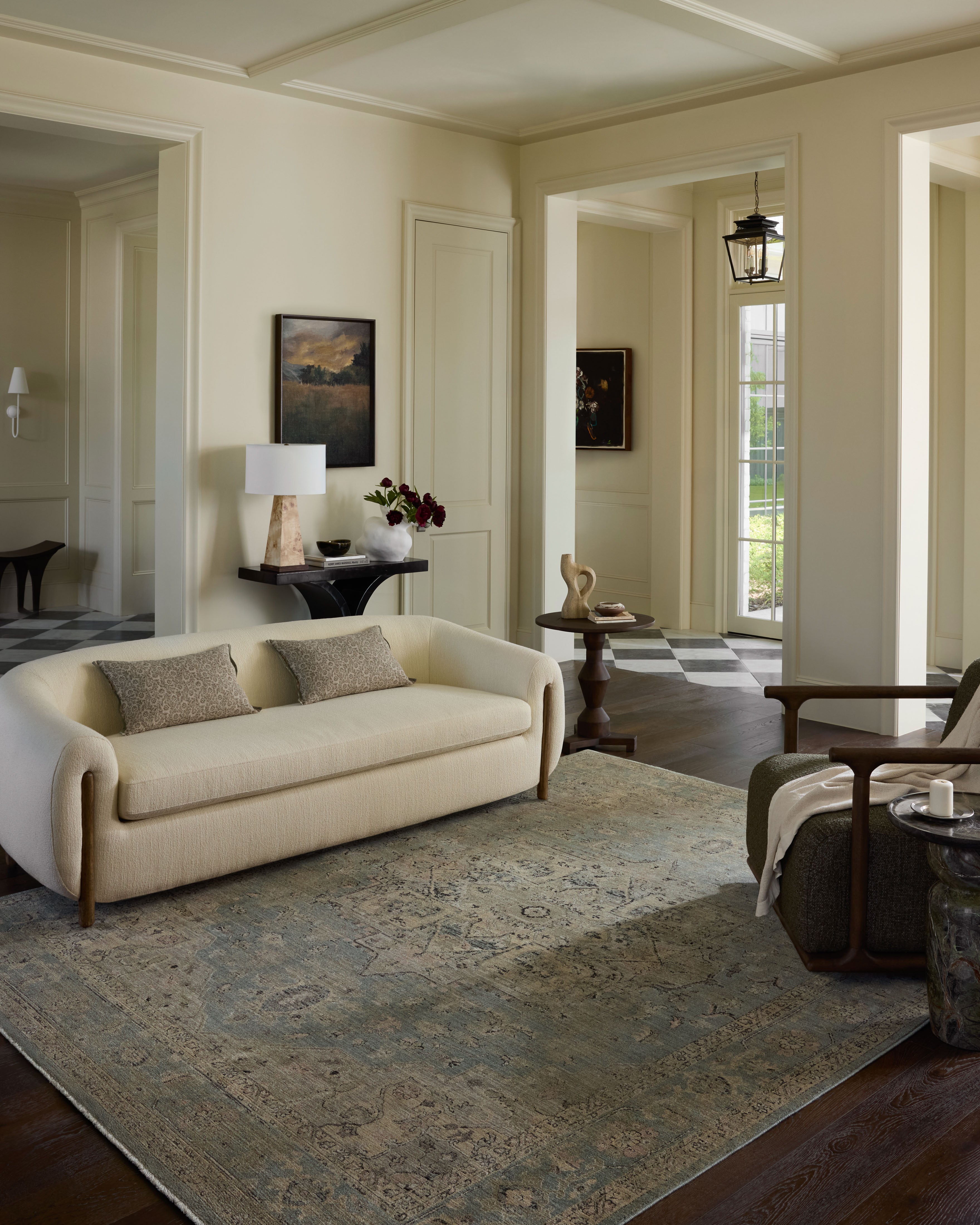 Finished in breezy sky-blue and lush moss tones with contemporary and traditional styling, the Briar BRR-01 Sky / Moss Area Rug is a power-loomed polyester area rug for modern living