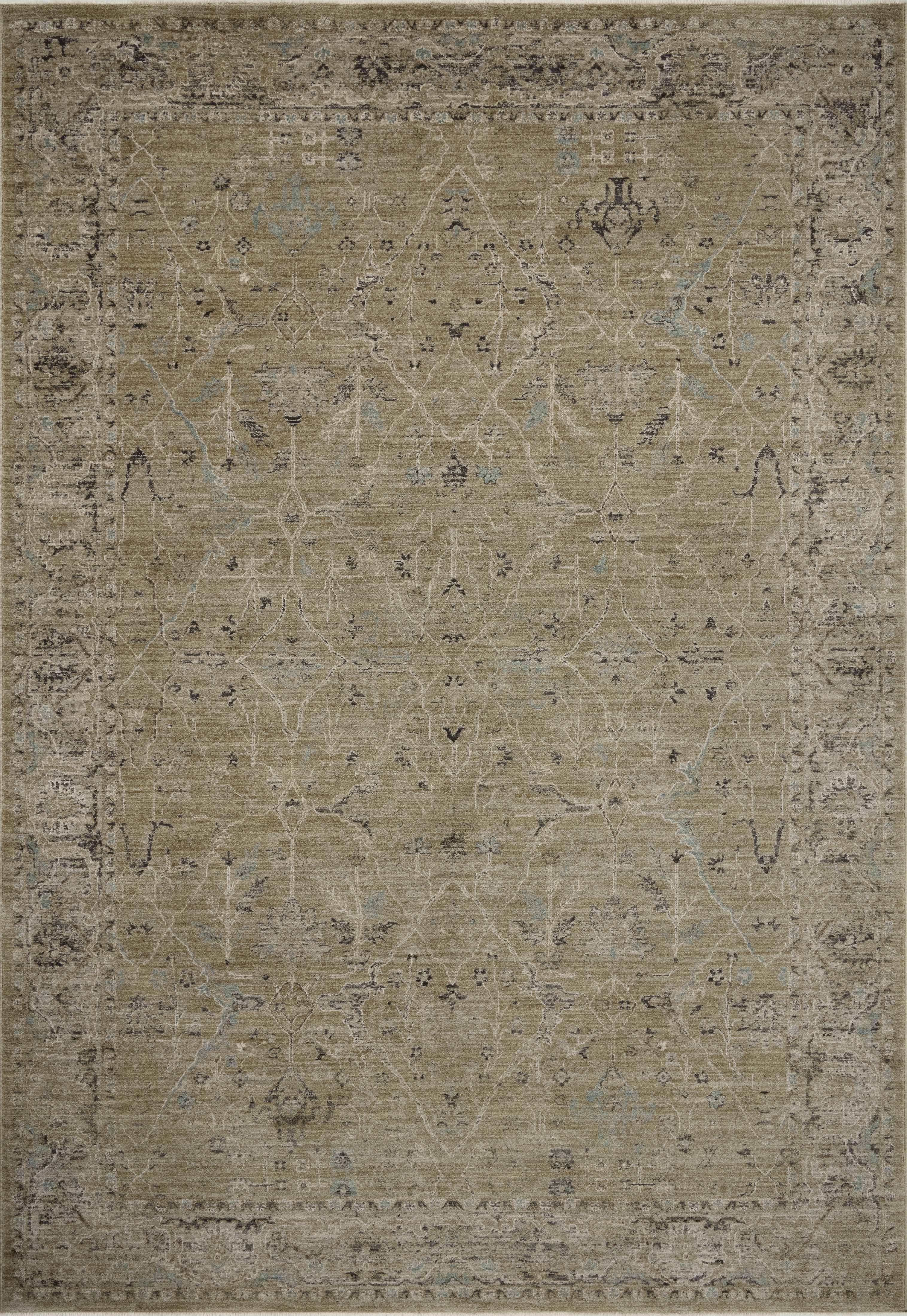 Dressed in earthy olive and grounding stone hues with contemporary and traditional detail, the Briar BRR-02 Olive / Stone Area Rug is a power-loomed polyester area rug that completes any room