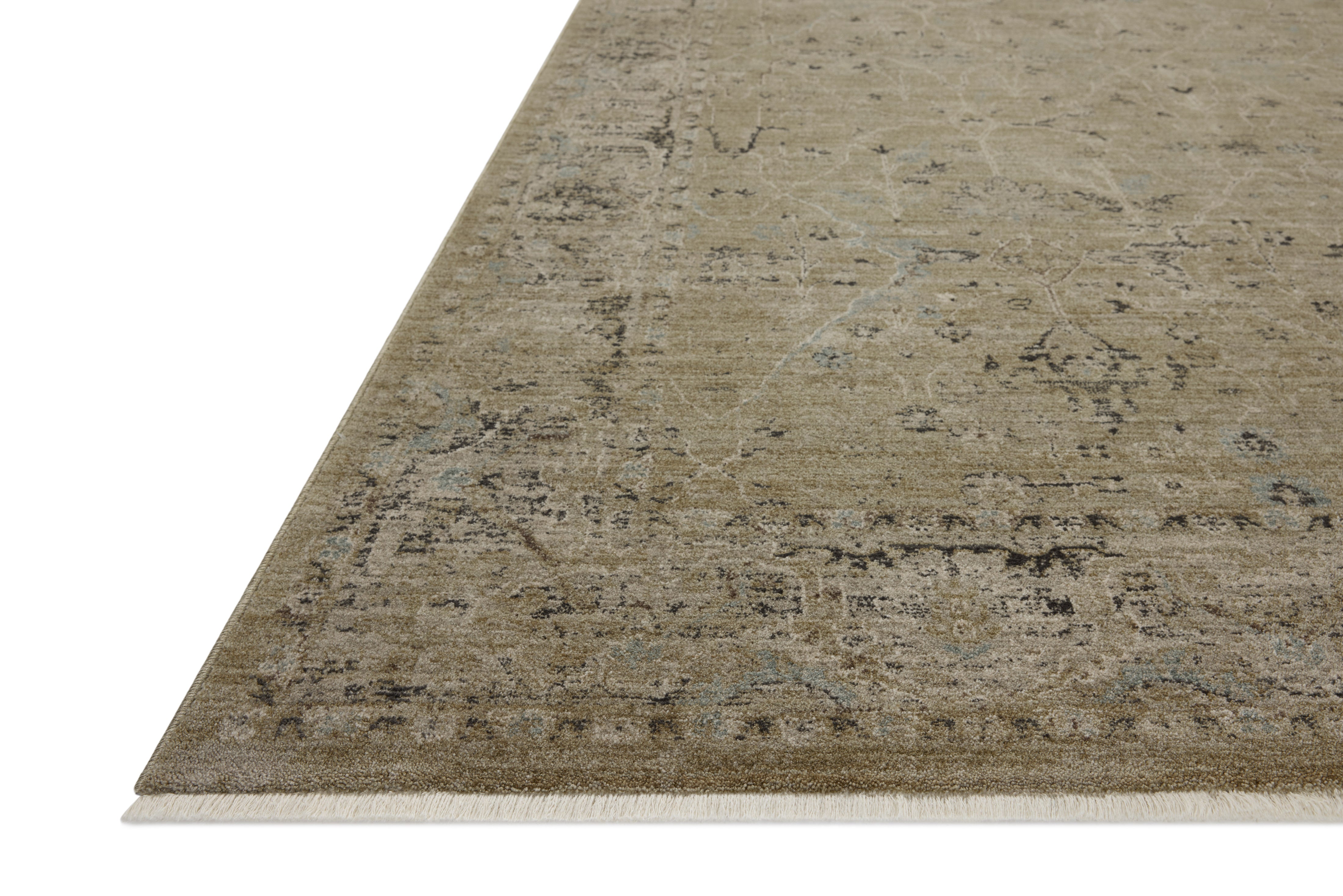 Dressed in earthy olive and grounding stone hues with contemporary and traditional detail, the Briar BRR-02 Olive / Stone Area Rug is a power-loomed polyester area rug that completes any room