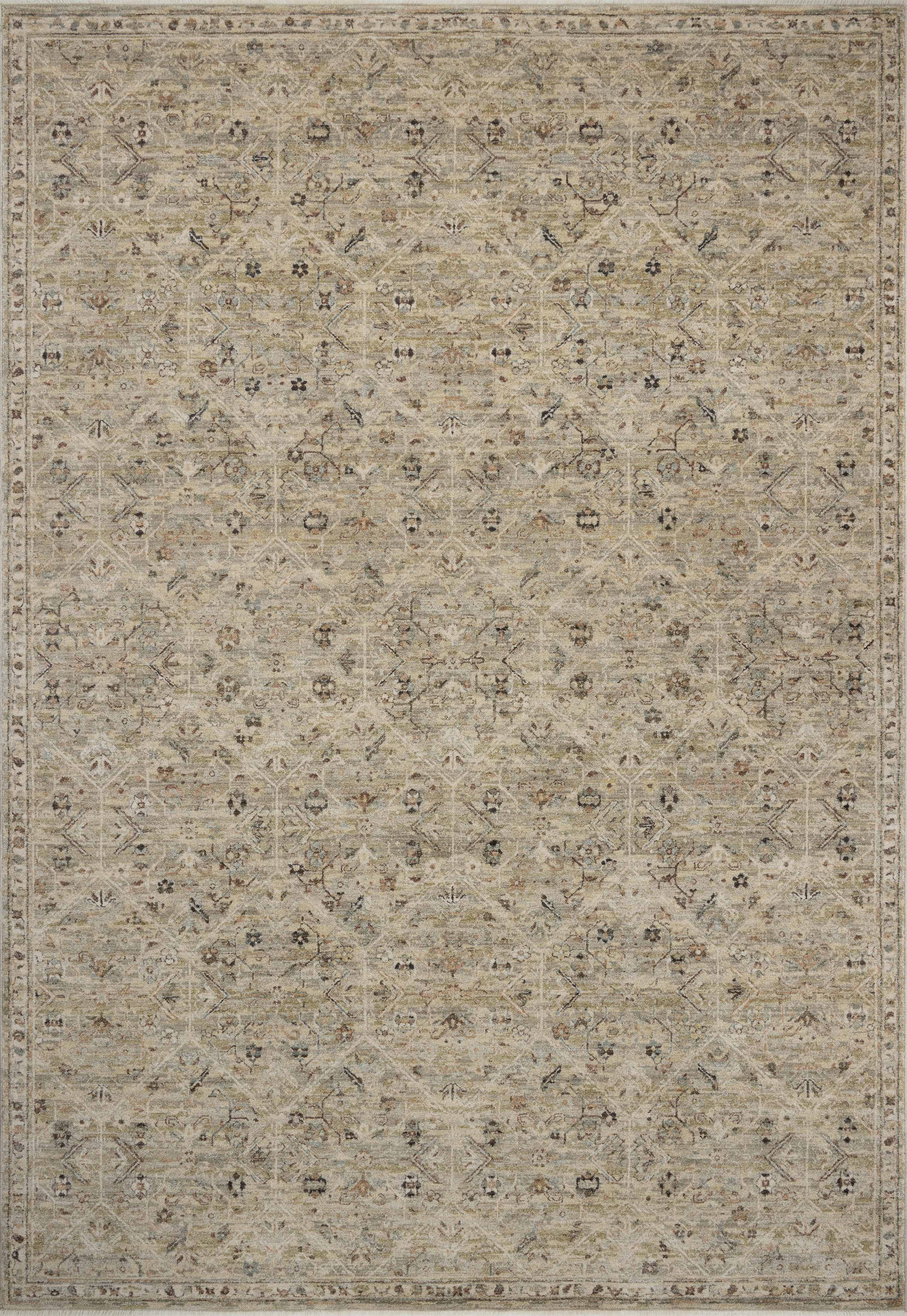 The Briar BRR-03 Silver / Moss Area Rug transforms any space with shimmering silver and lush moss tones and contemporary and traditional design in a power-loomed polyester area rug