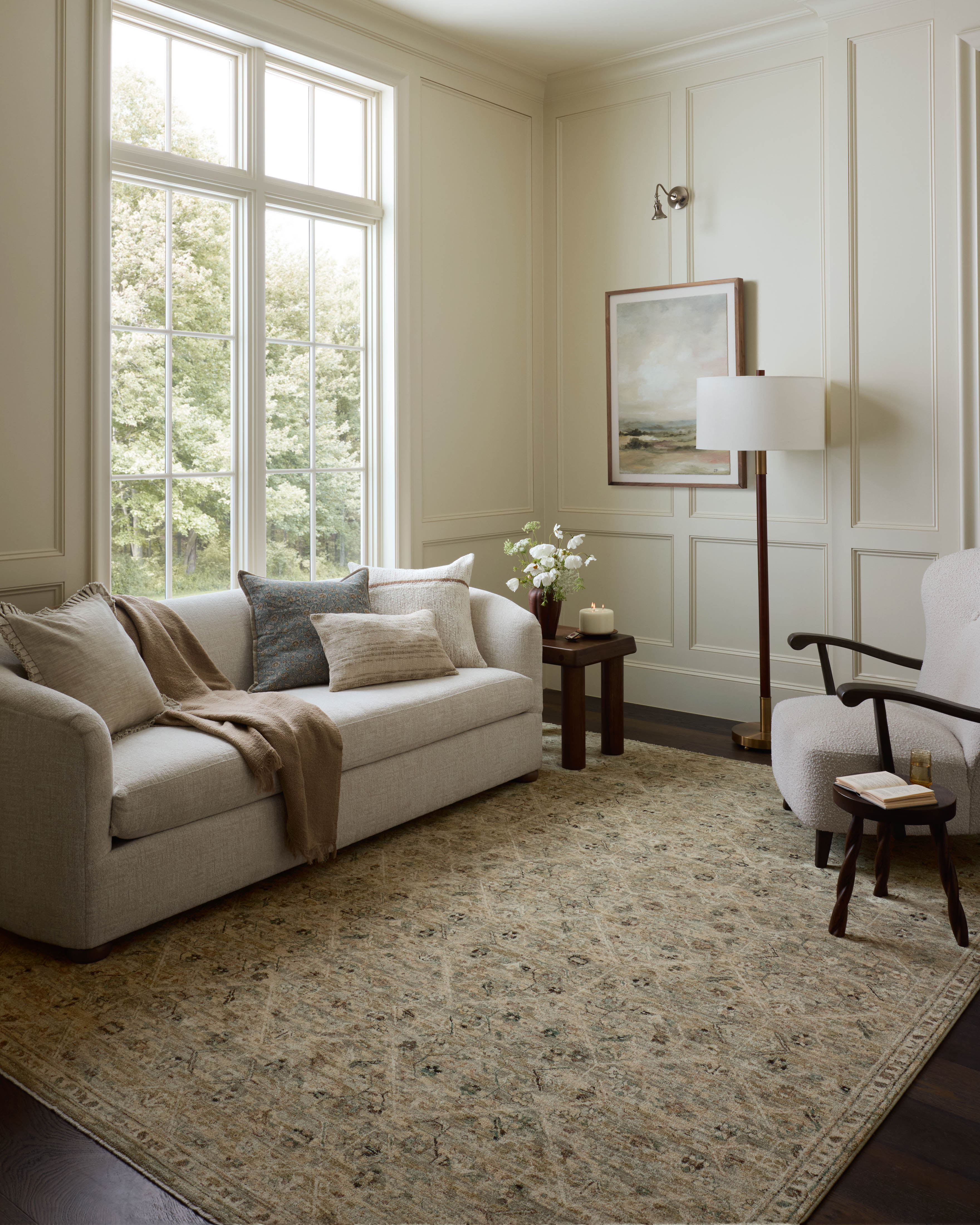 The Briar BRR-03 Silver / Moss Area Rug transforms any space with shimmering silver and lush moss tones and contemporary and traditional design in a power-loomed polyester area rug