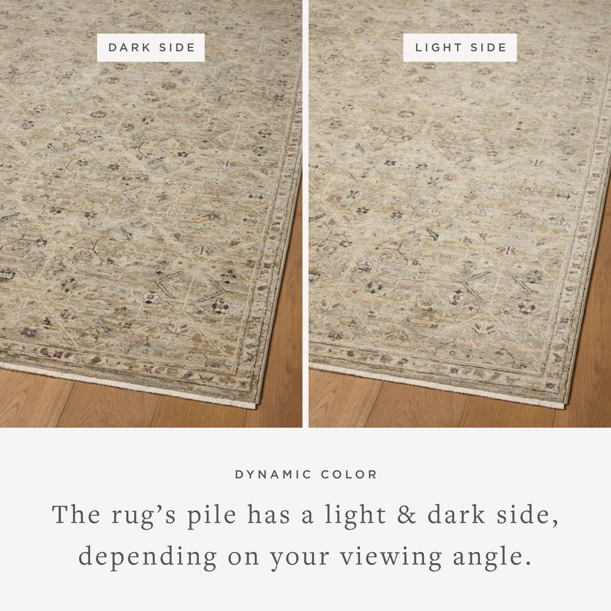 The Briar BRR-03 Silver / Moss Area Rug transforms any space with shimmering silver and lush moss tones and contemporary and traditional design in a power-loomed polyester area rug