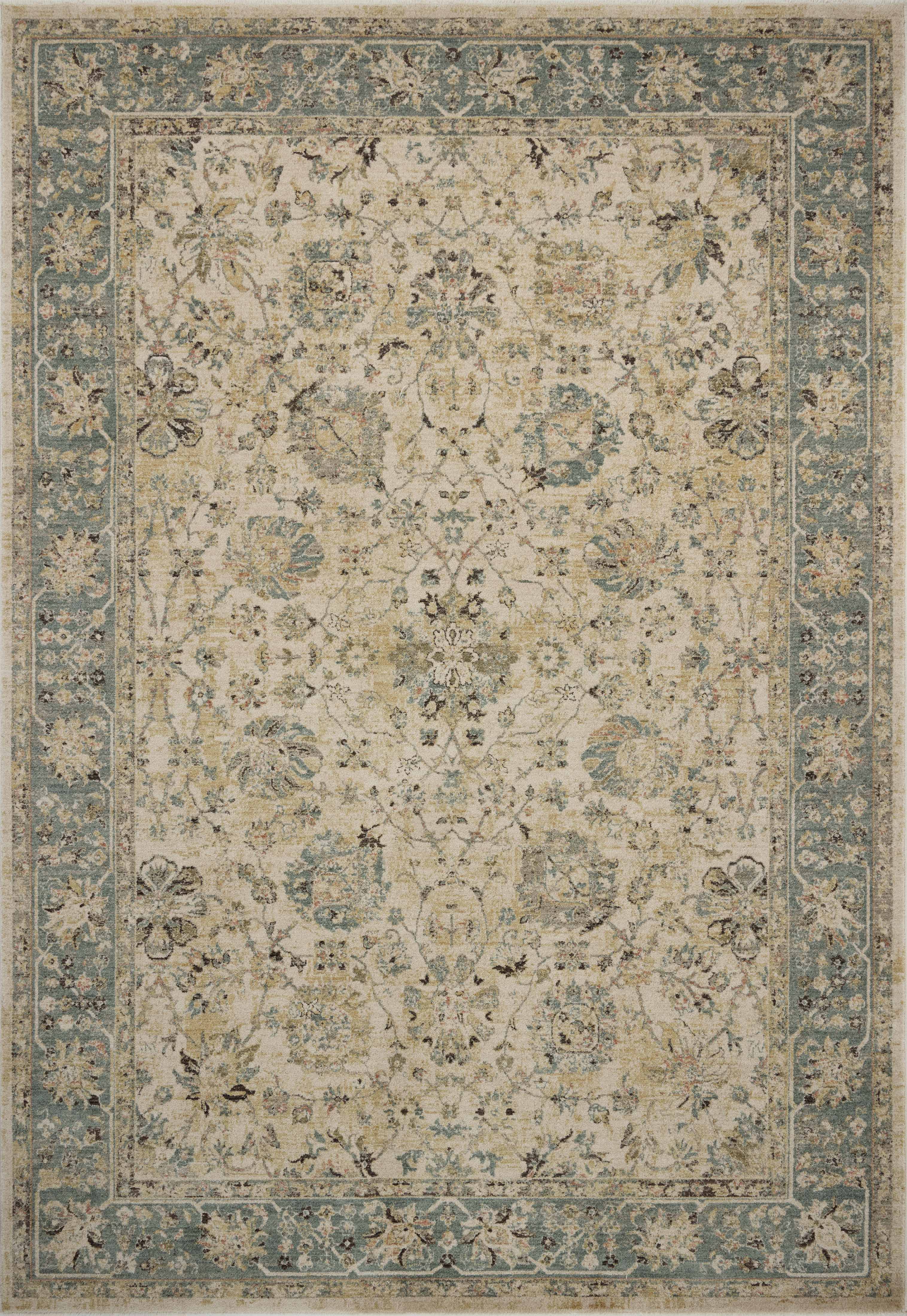 The Briar BRR-05 Ant. Ivory / Blue Area Rug is a power-loomed polyester area rug that radiates ant. ivory and calming blue charm and contemporary and traditional elegance