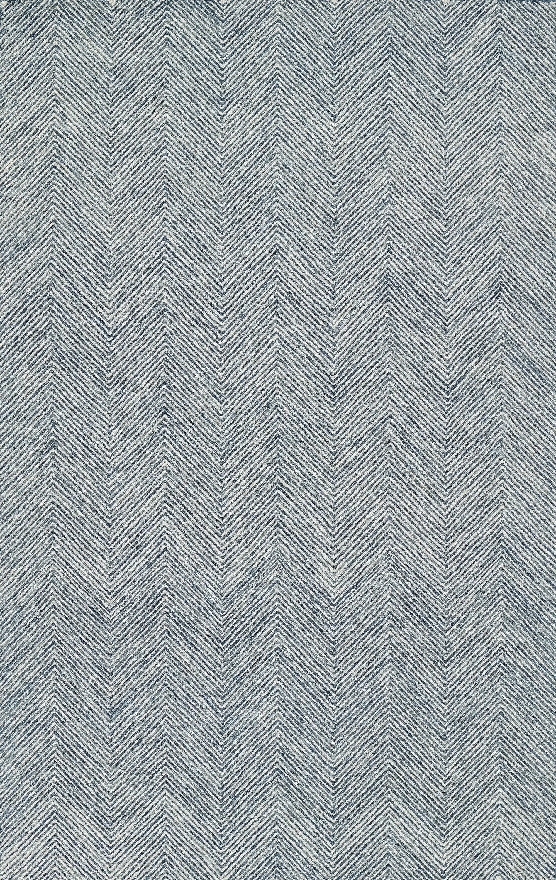 Charles CHR-1 Denim Area Rug featuring a blue and white wool herringbone zig zag pattern.