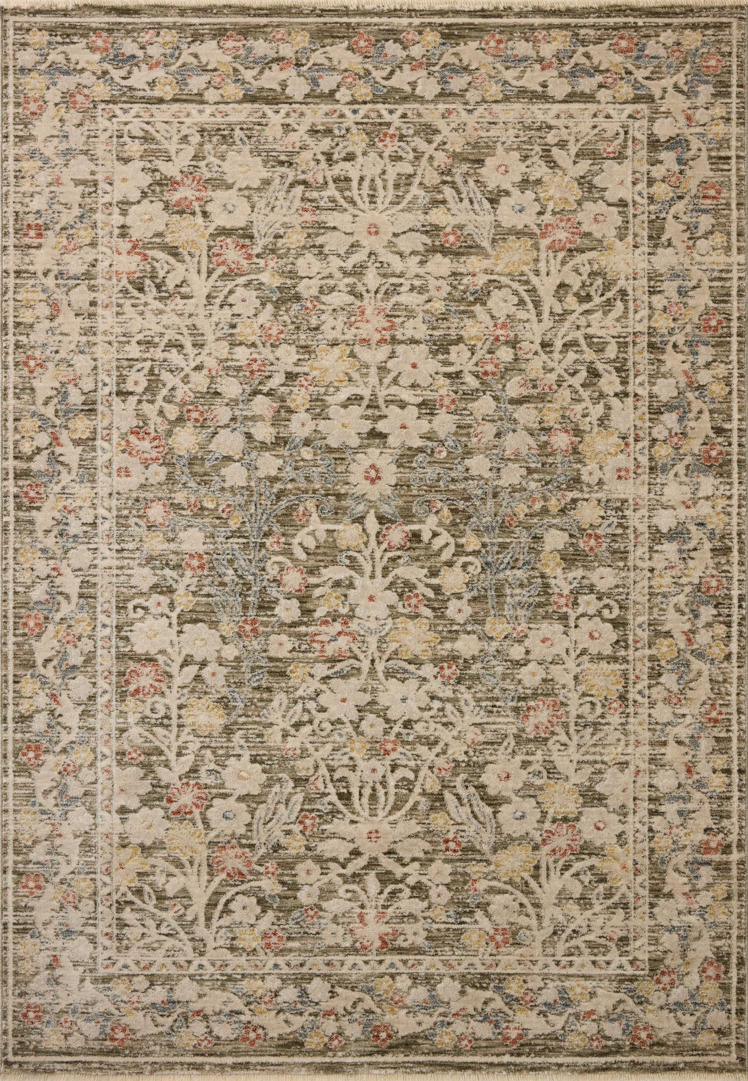 The Clarisse CLS-05 Olive / Multi Area Rug highlights earthy olive and vibrant multi-toned tones and traditional and floral texture in a beautifully made power-loomed polyester area rug