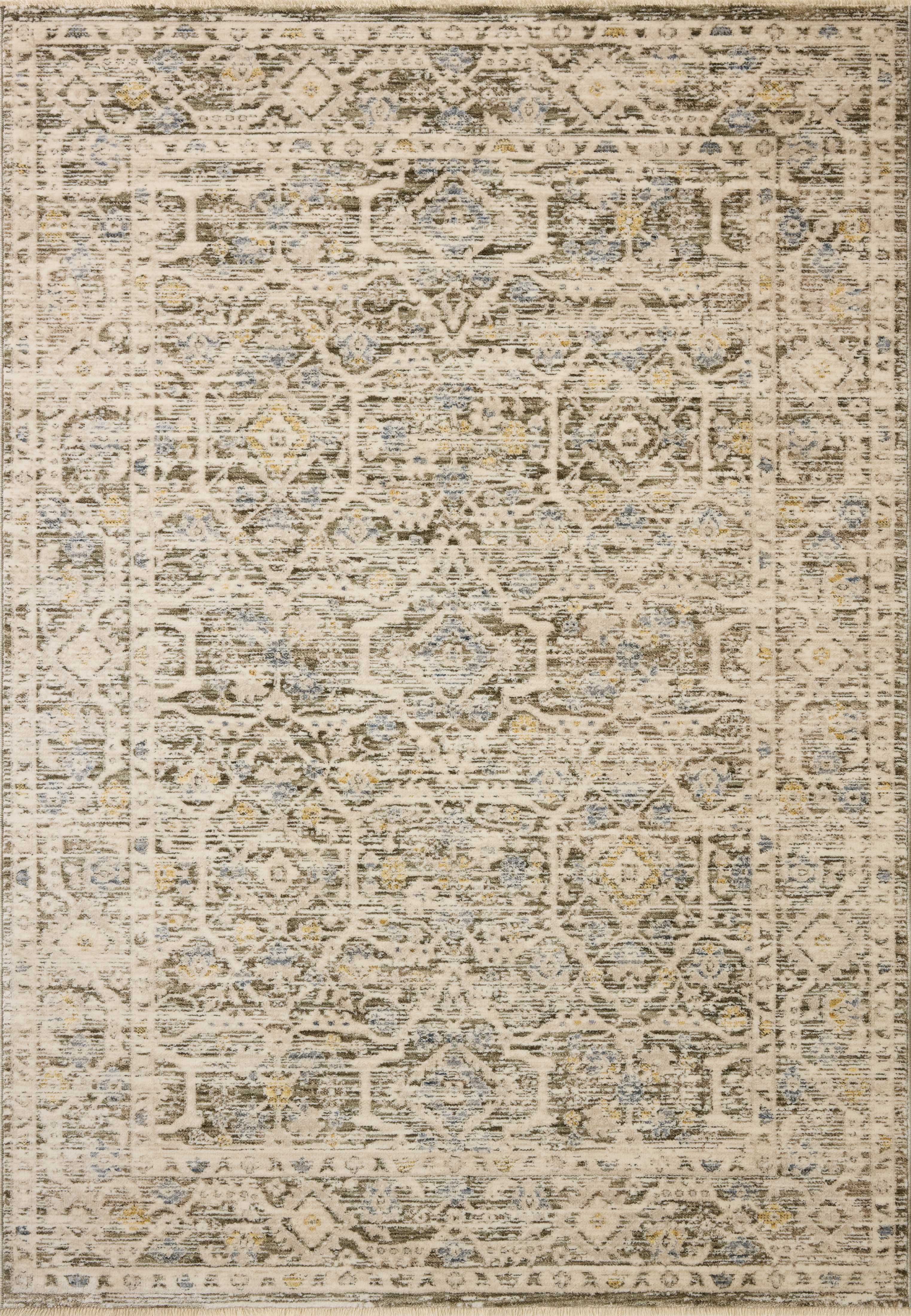 The Clarisse CLS-08 Olive / Ivory Area Rug is a power-loomed polyester area rug that radiates earthy olive and refined ivory charm and traditional and floral elegance