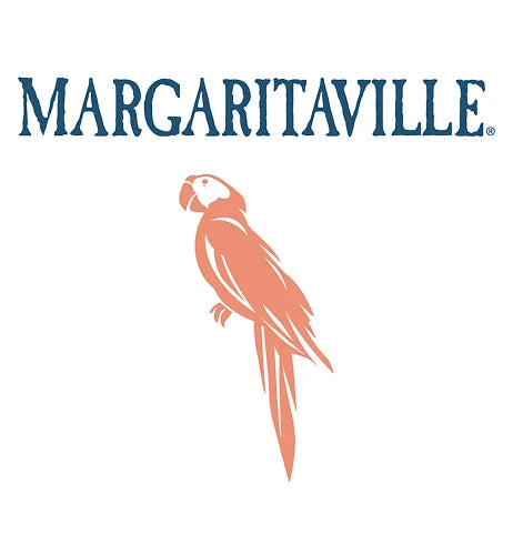 Margaritaville logo featuring the brand name in dark blue serif text above a stylized orange parrot on a white background.