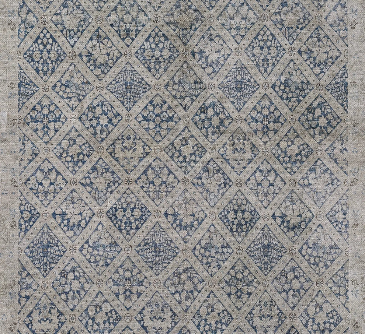 Dorset DOR-3 blue diamond pattern area rug with vintage floral motifs on beige, inspired by Erin Gates' archive for high-traffic use.
