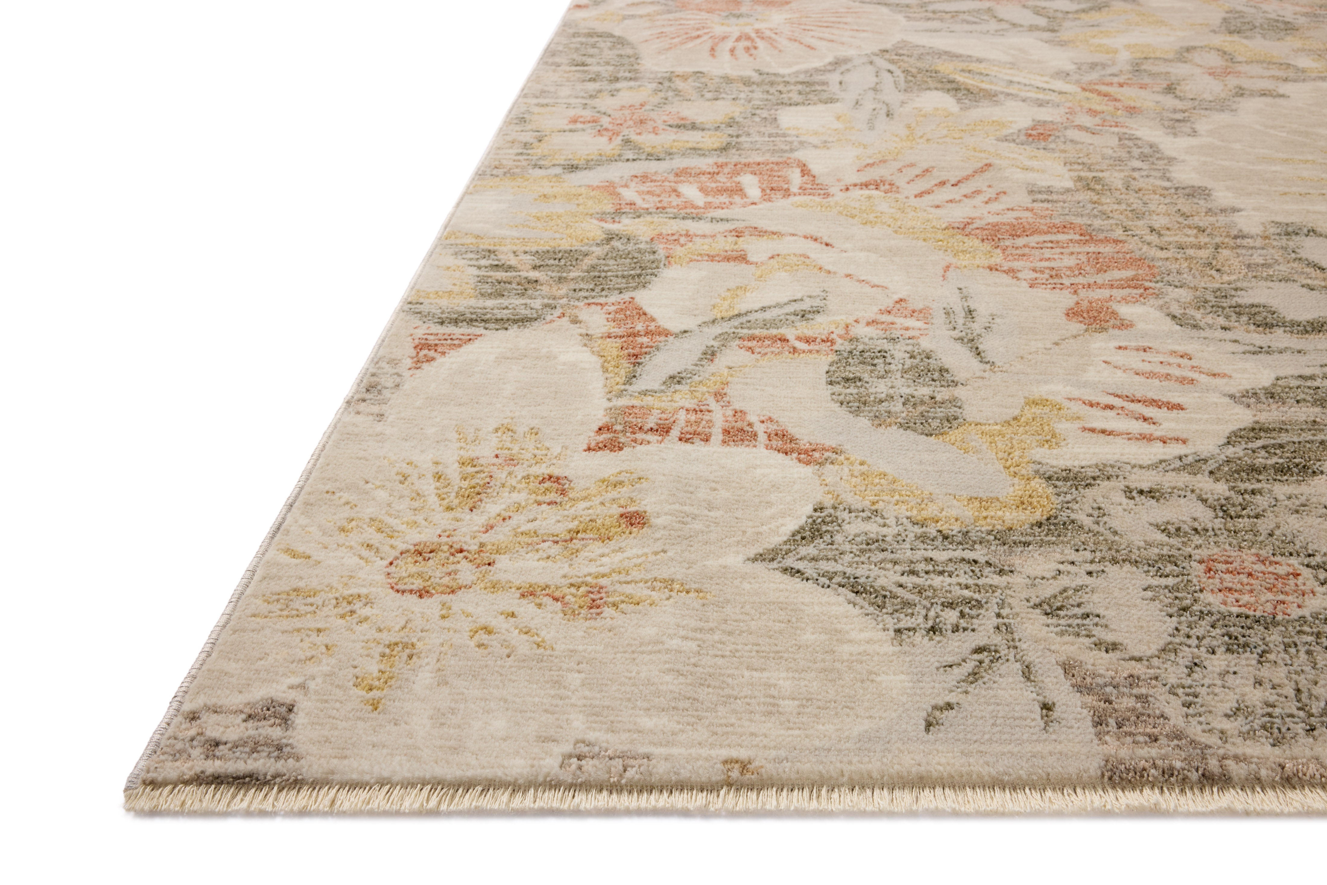 Layered in warm natural and sunrise hues with botanical patterns, the Eileen ELE-01 Natural / Sunrise Area Rug is a power-loomed polypropylene and polyester area rug perfect for any setting