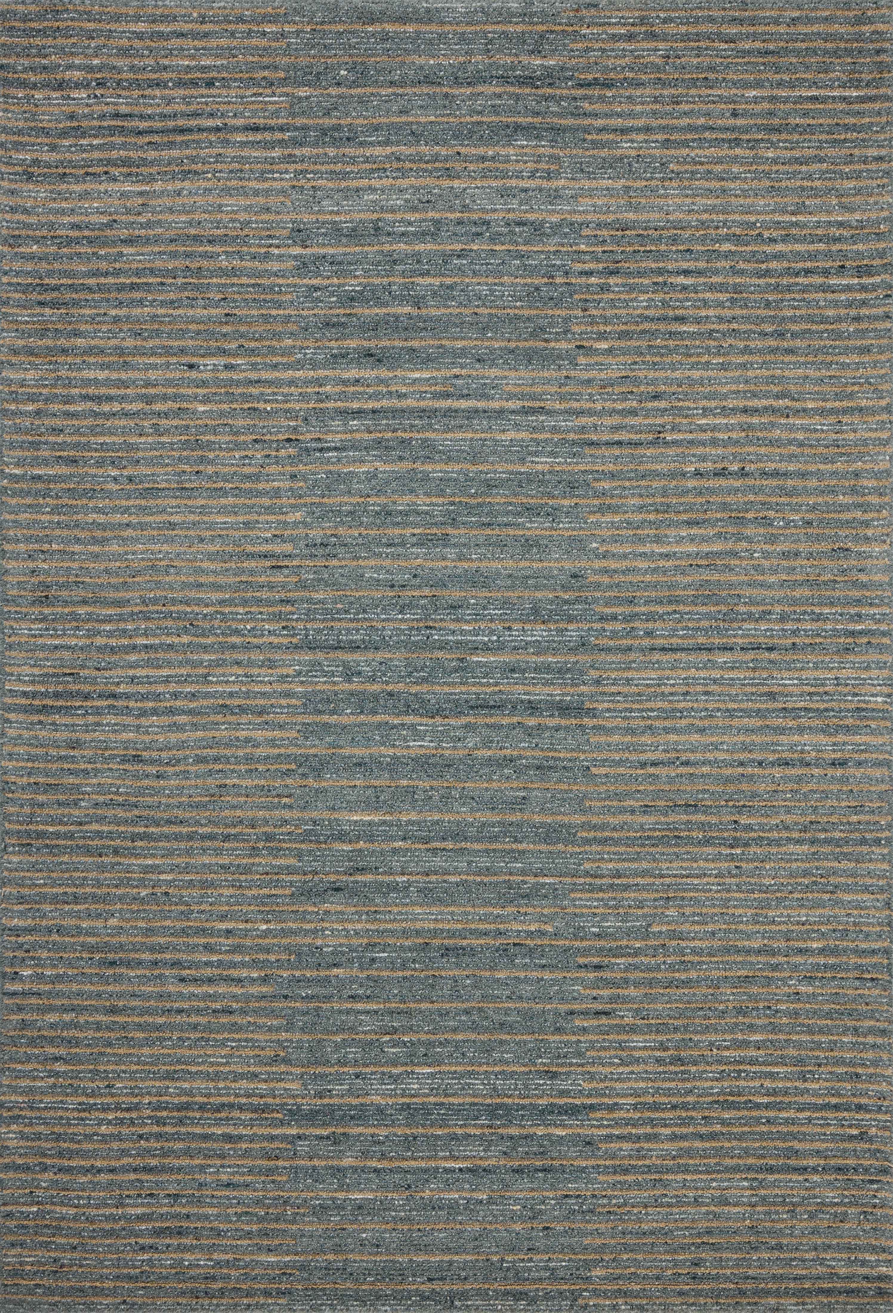 A hand-tufted wool area rug featuring graphic and high-low textured design and cool slate and warm natural tones, the Elias ELA-03 Slate / Natural Area Rug adds character to any room