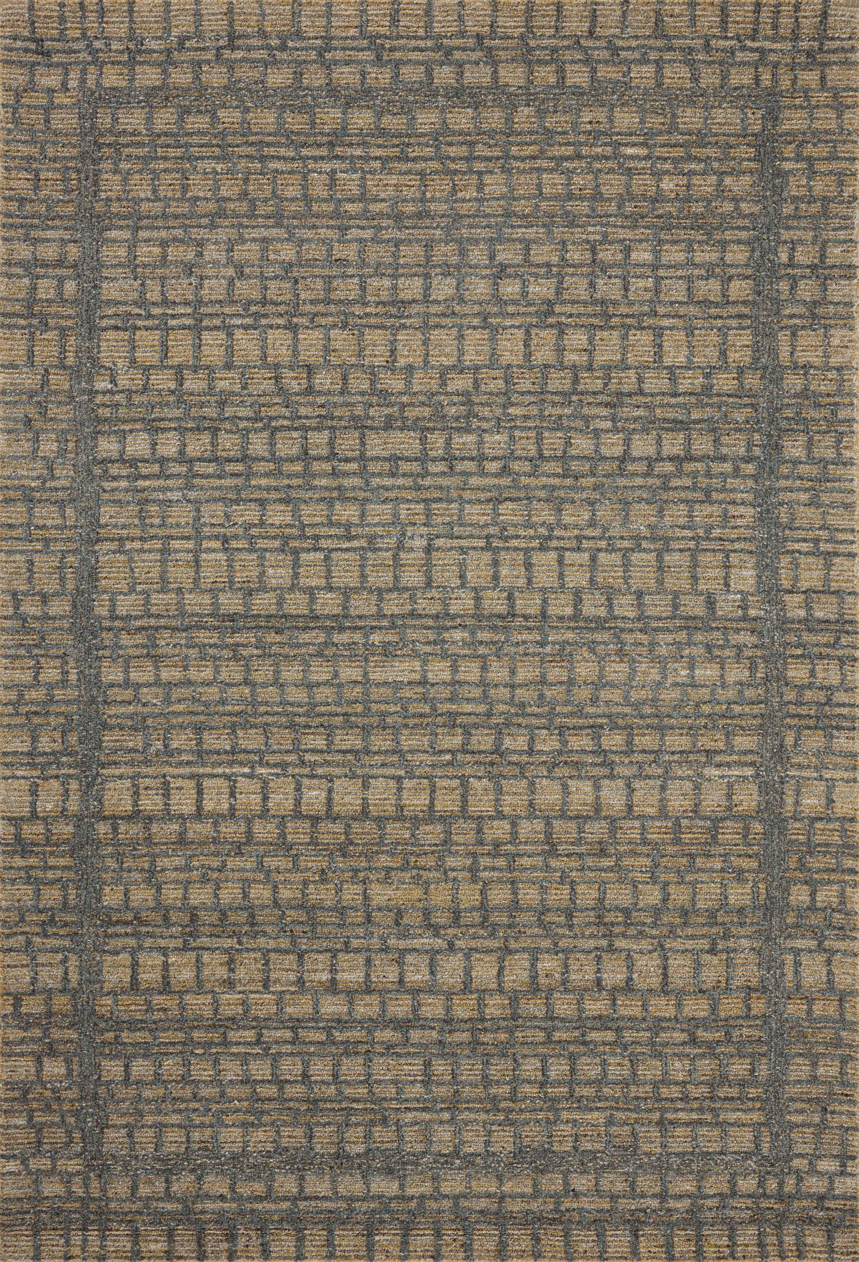 The Elias ELA-05 Wheat / Charcoal Area Rug offers golden wheat and deep charcoal sophistication and graphic and high-low textured charm in a hand-tufted wool area rug