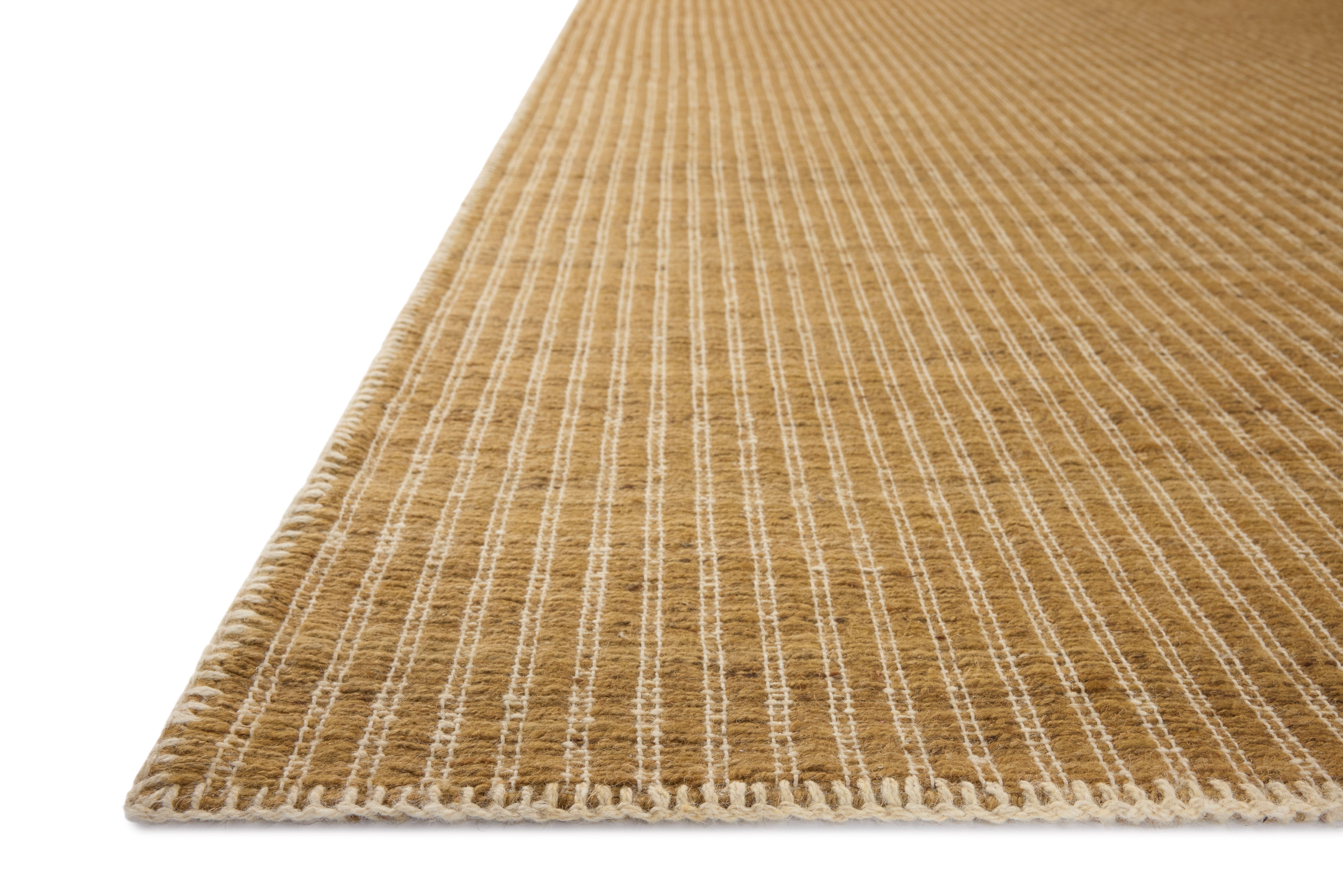 The Elma ELM-01 Wheat Area Rug combines golden wheat tones and striped patterns in a hand-woven wool and cotton area rug for effortless elegance