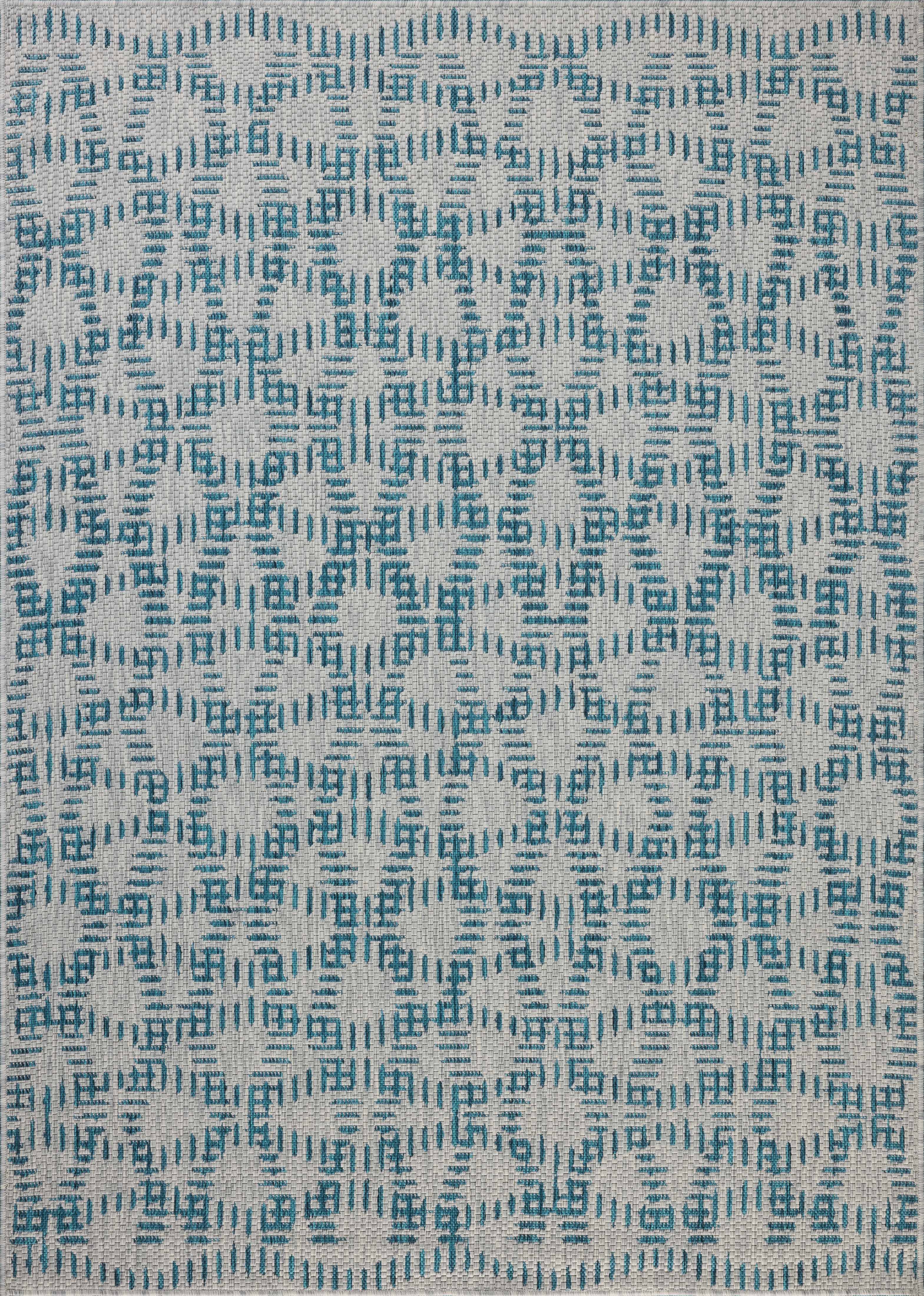 The Easton ESN-10 Fog / Teal Area Rug brings misty and vibrant teal character to your home in a power-loomed polypropylene area rug