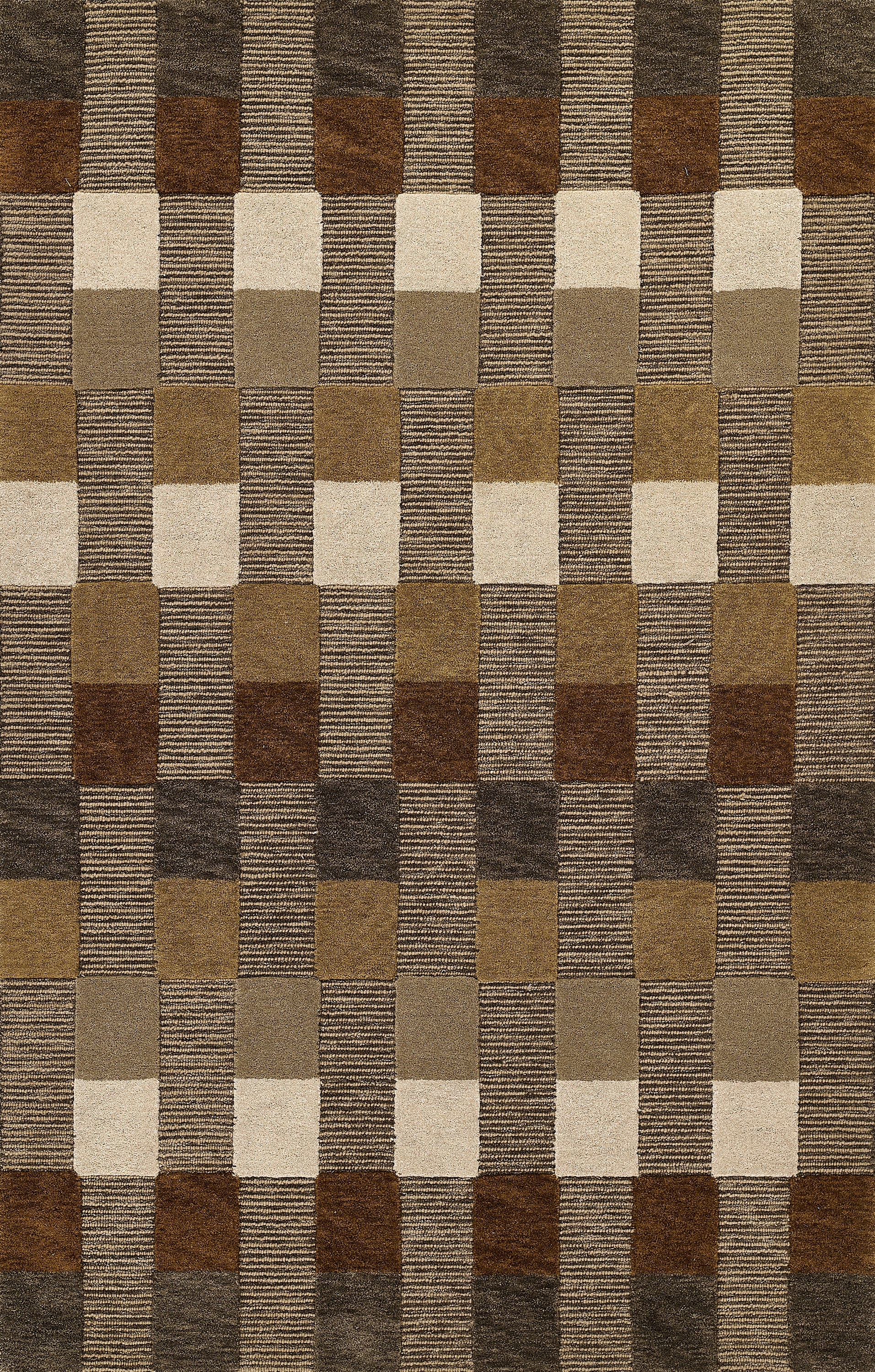 Momeni Fletcher FLT‑1 brown area rug with Bauhaus‑inspired checkerboard pattern, handcrafted 100% wool.