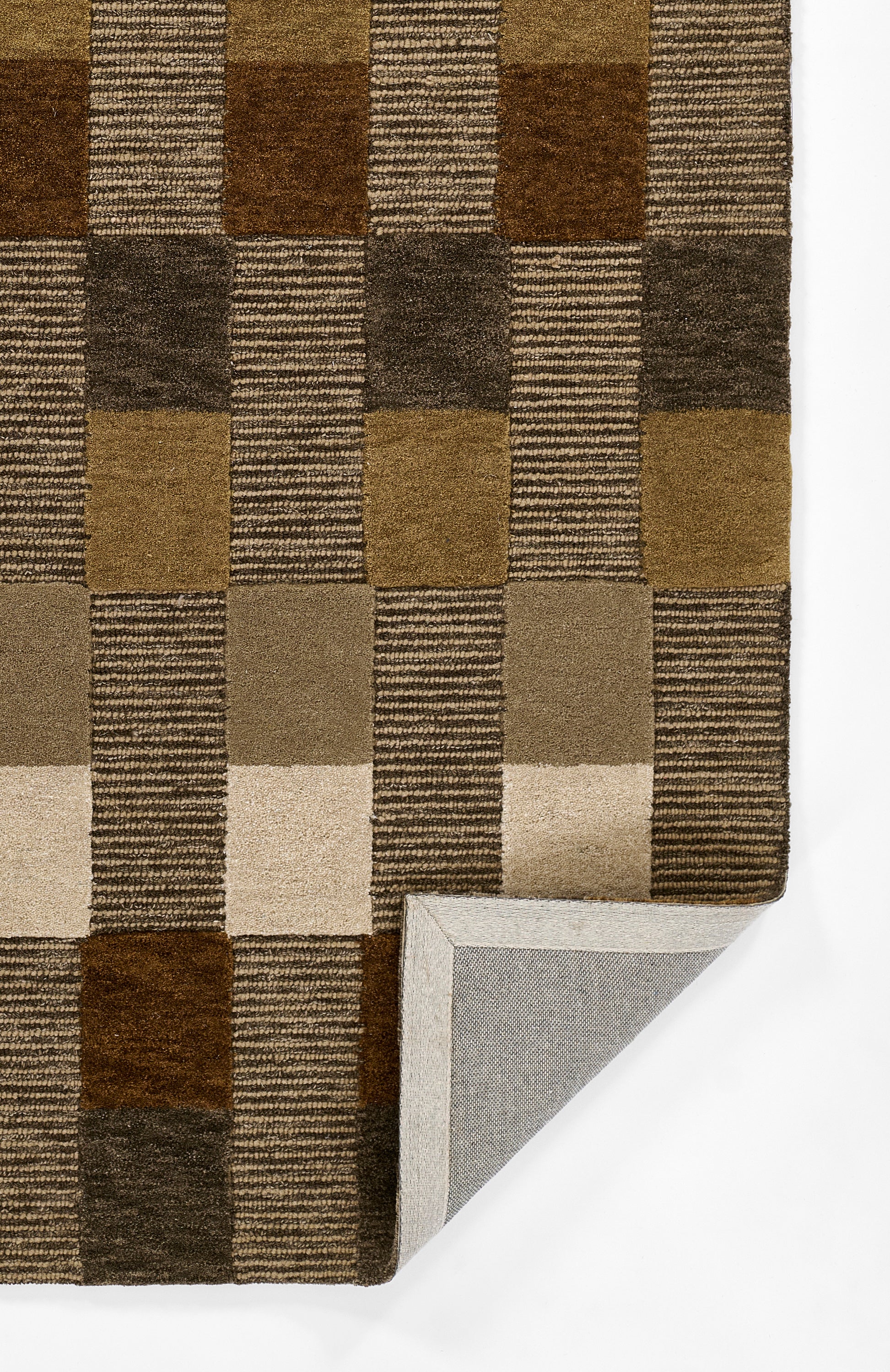 Momeni Fletcher FLT‑1 brown area rug with Bauhaus‑inspired checkerboard pattern, handcrafted 100% wool.