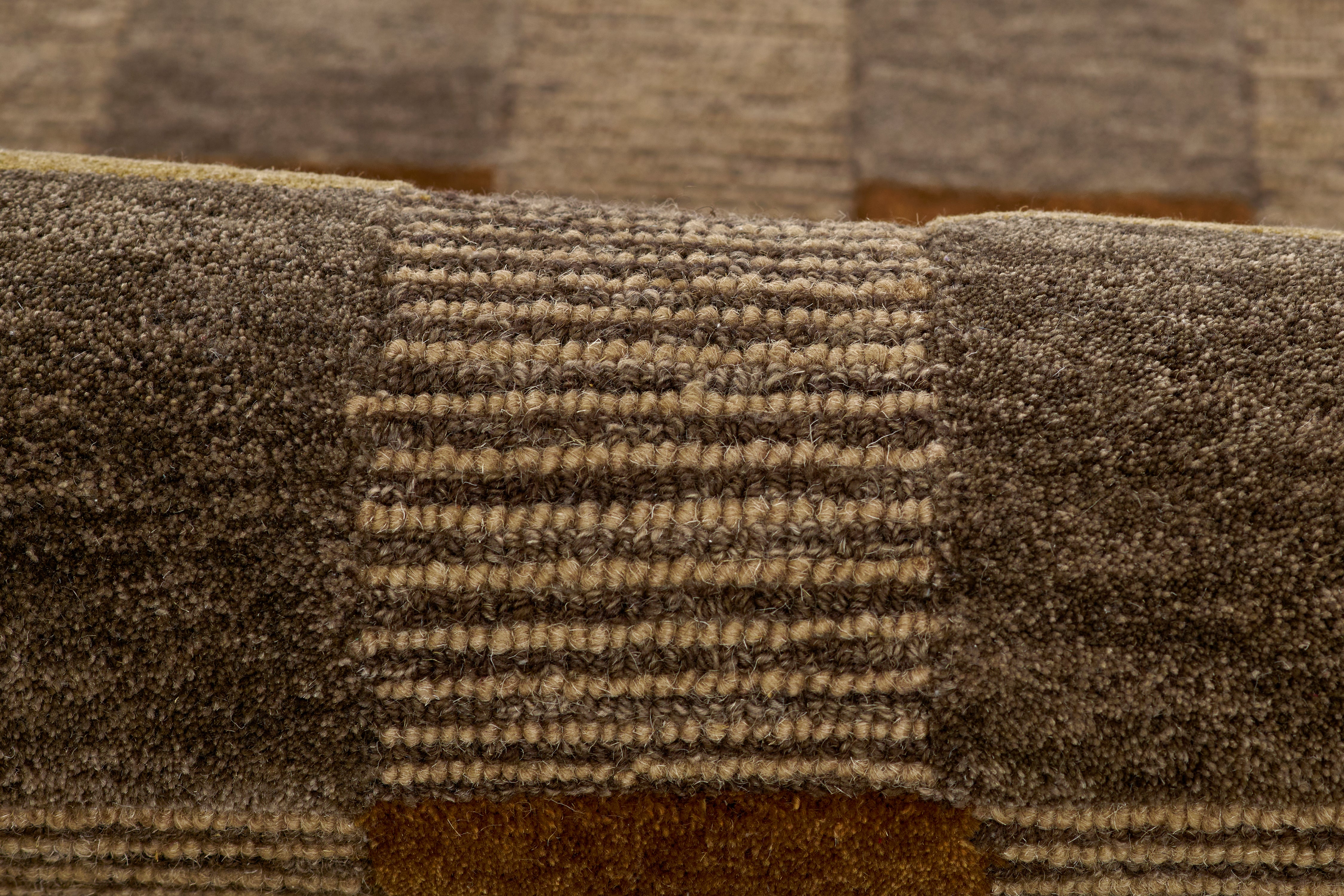 Momeni Fletcher FLT‑1 brown area rug with Bauhaus‑inspired checkerboard pattern, handcrafted 100% wool.