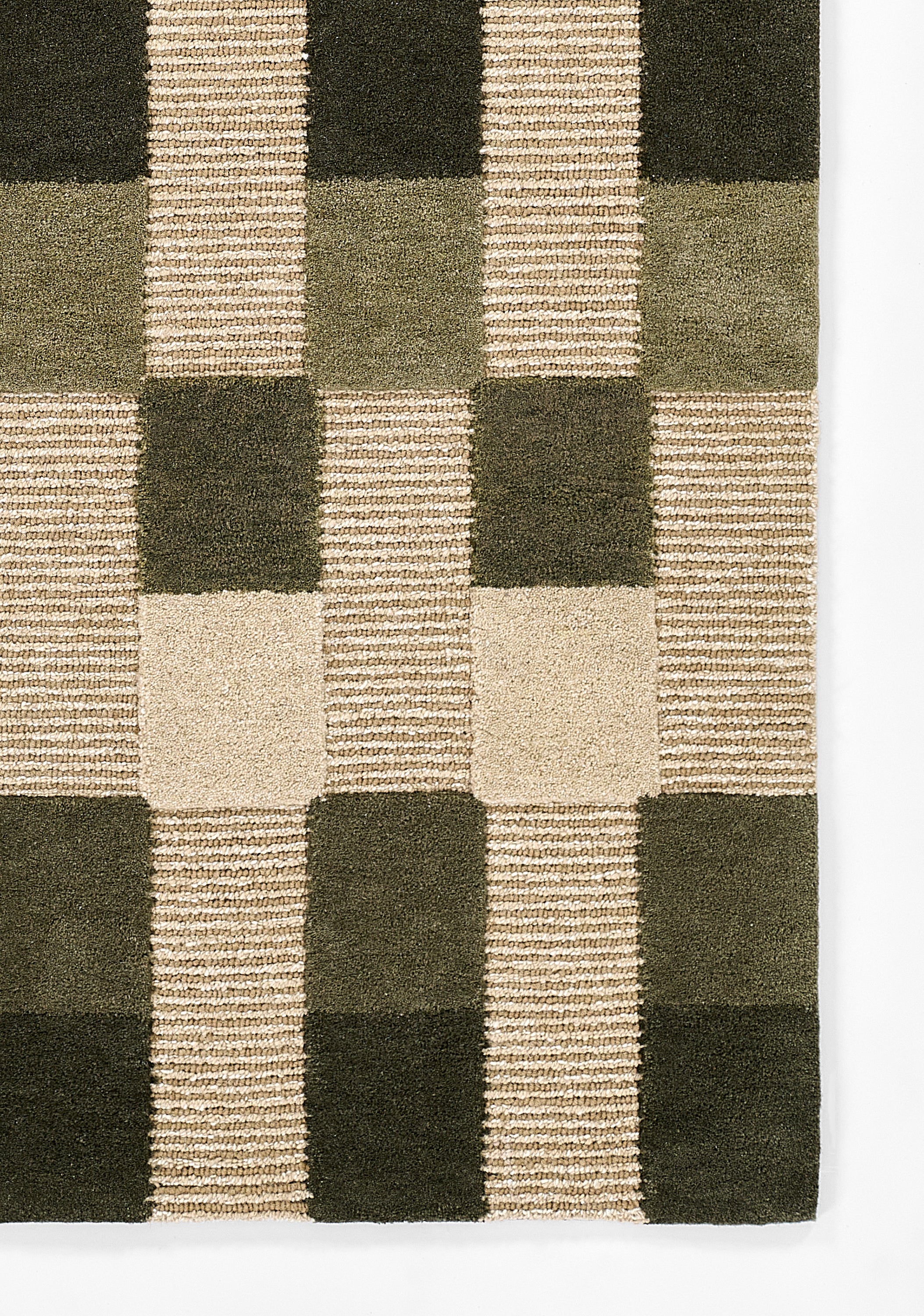 Momeni Fletcher FLT-1 green and taupe checkerboard wool Bauhaus-inspired area rug