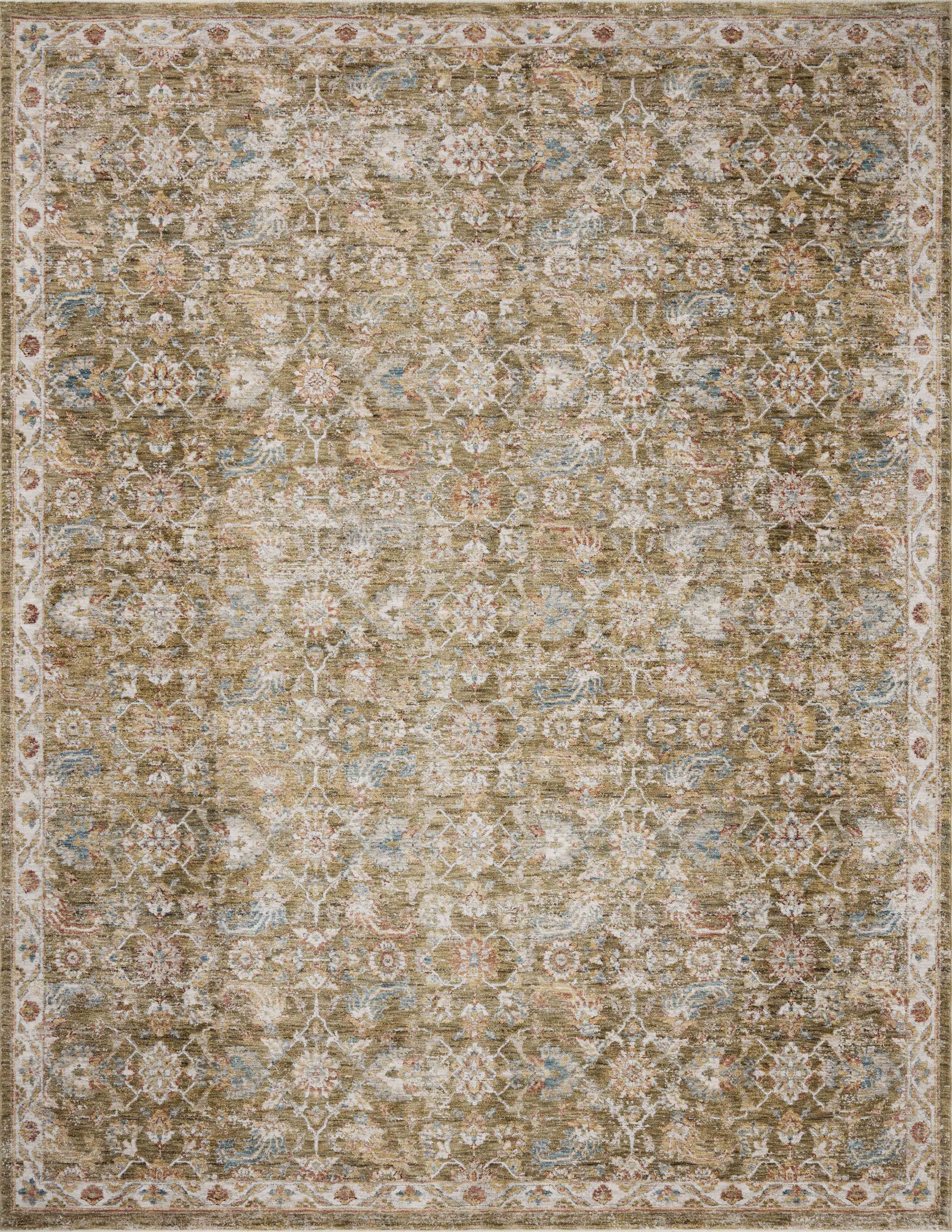 The Gaia GAA-05 Olive / Multi Area Rug highlights earthy olive and vibrant multi-toned tones and traditional and abstract texture in a beautifully made power-loomed 100% polyester area rug
