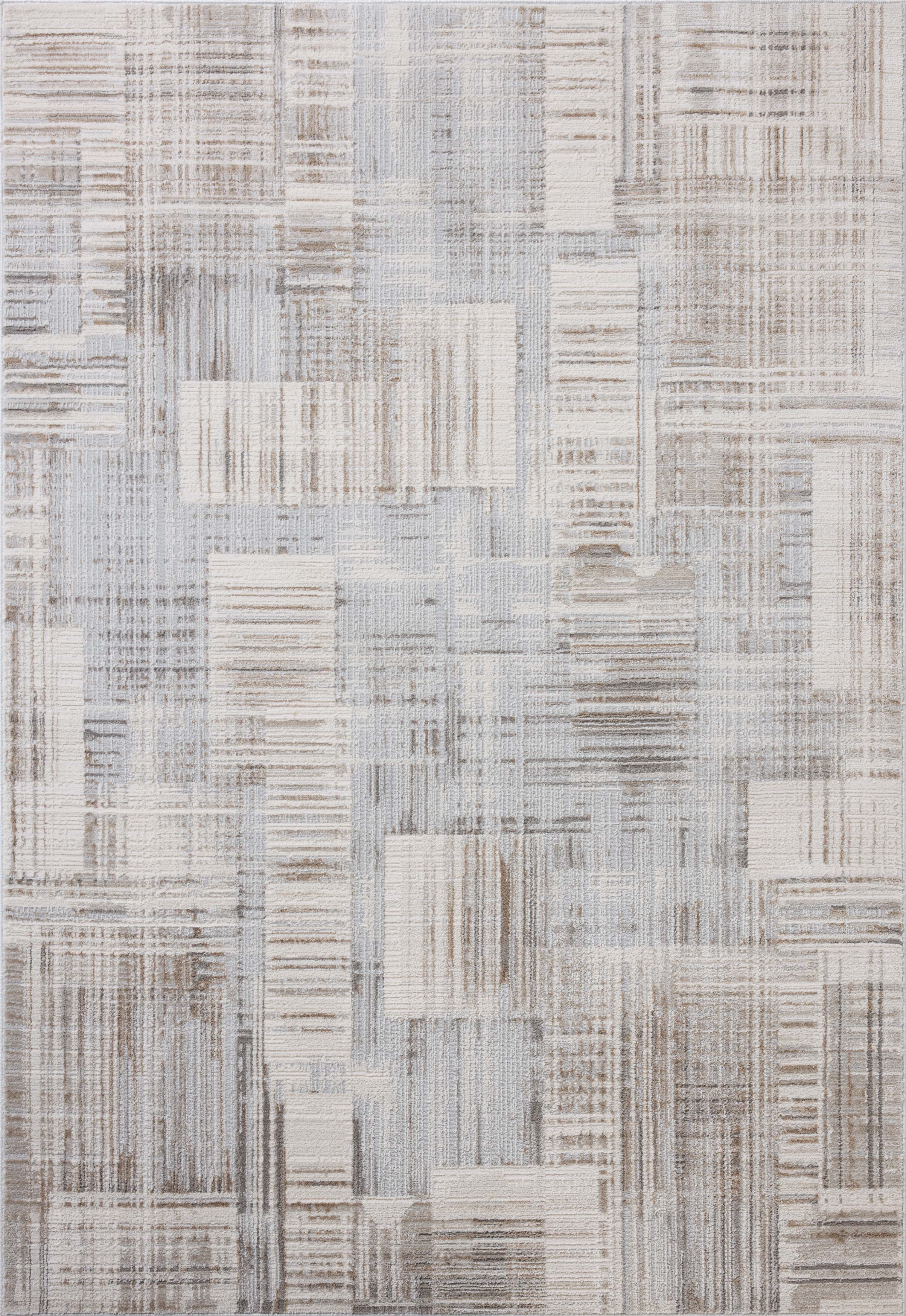 The Hollis HOL-02 Pebble / Ivory Area Rug highlights subtle pebble and refined ivory tones and geometric texture in a beautifully made power-loomed polyester area rug