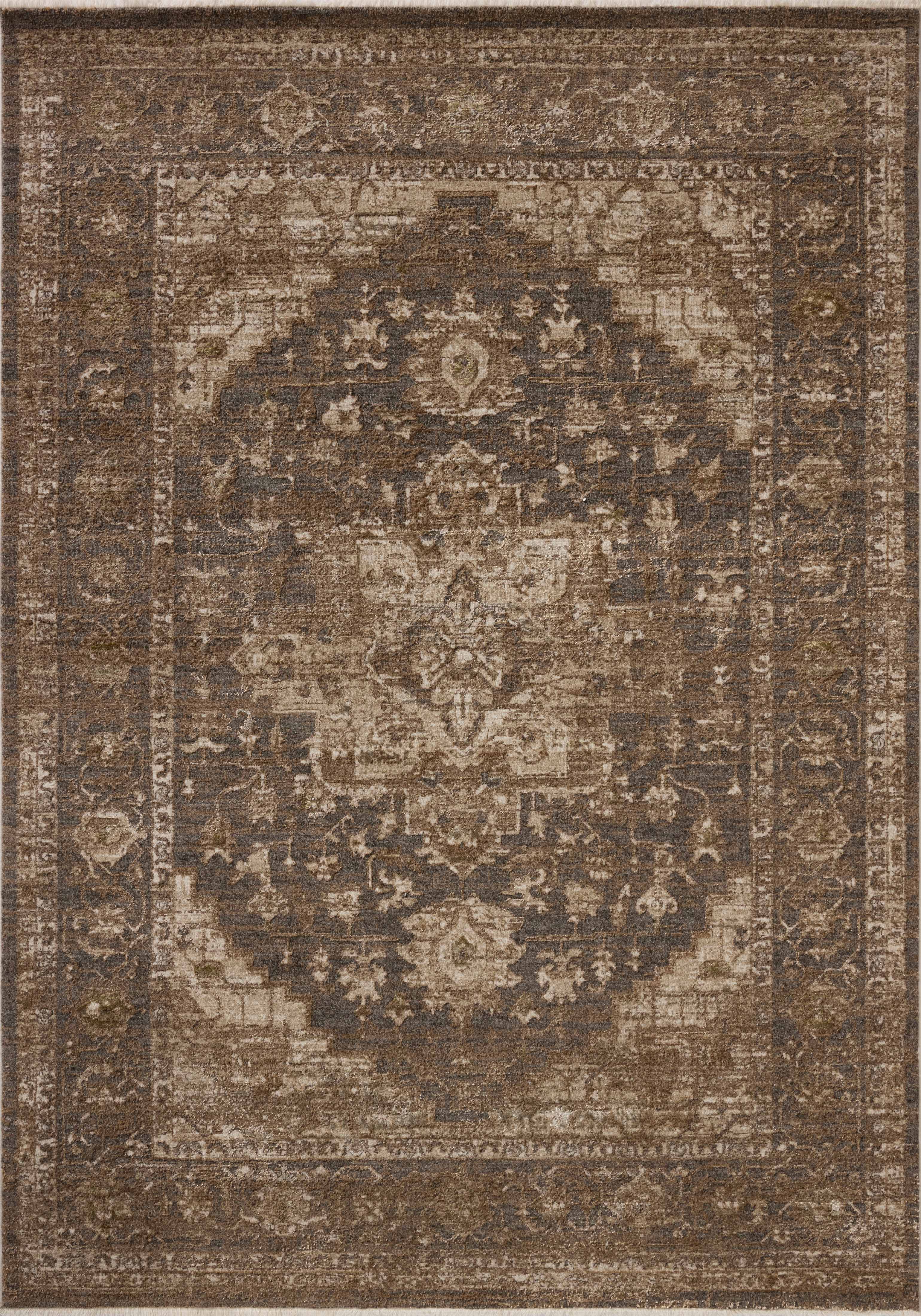 Expertly crafted as a power-loomed polyester area rug with traditional and distressed artistry, the Haywood HYD-03 Charcoal / Mocha Area Rug captures deep charcoal and luxurious mocha tones beautifully