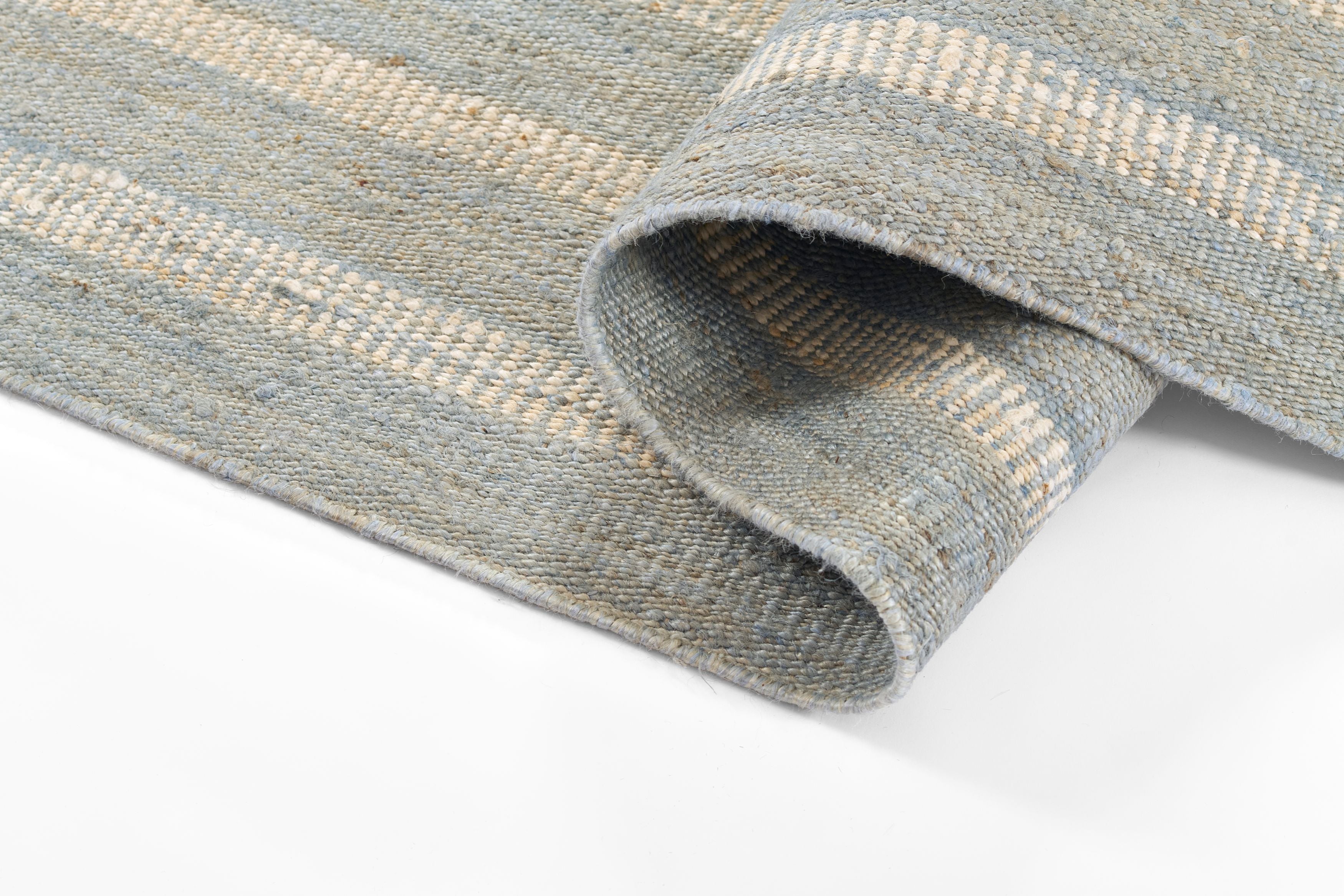 Jango JAN-1 Blue Area Rug, hand woven jute-cotton with white vertical stripe