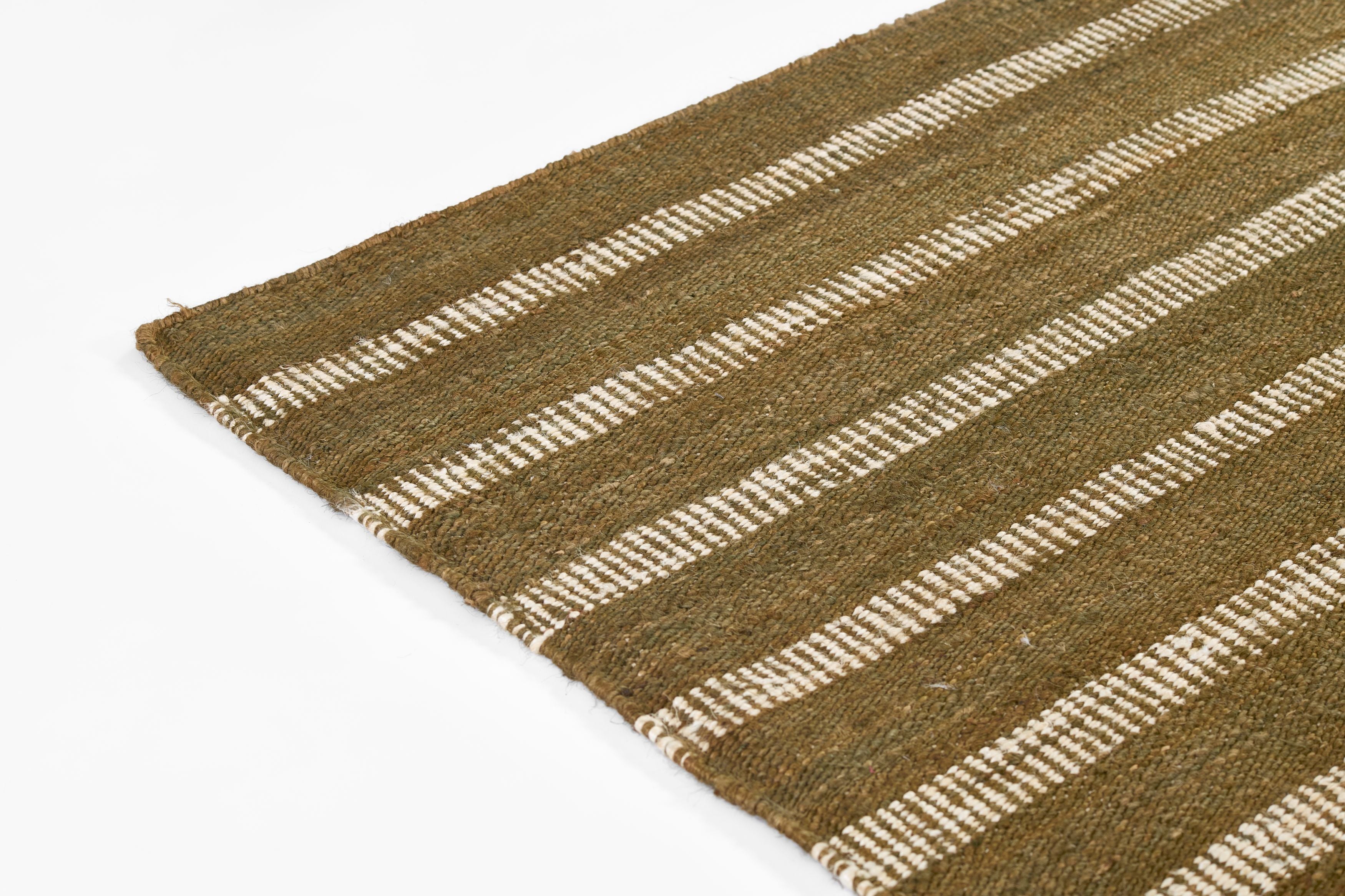 Jango JAN-1 Green Area Rug, natural jute and cotton blend with crisp stripe motif