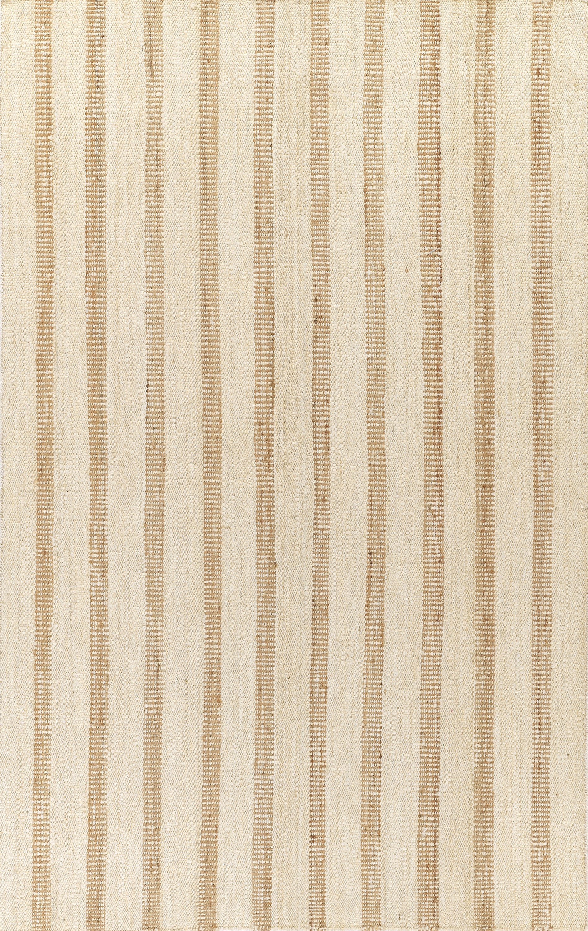 Jango JAN-1 Ivory Area Rug, hand woven jute-cotton with camel-toned stripe accent