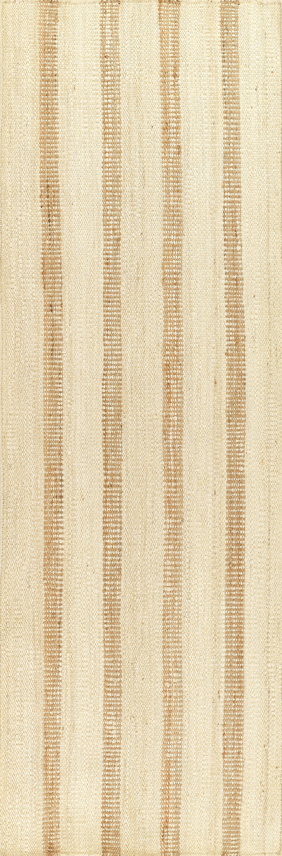 Jango JAN-1 Ivory Area Rug, hand woven jute-cotton with camel-toned stripe accent