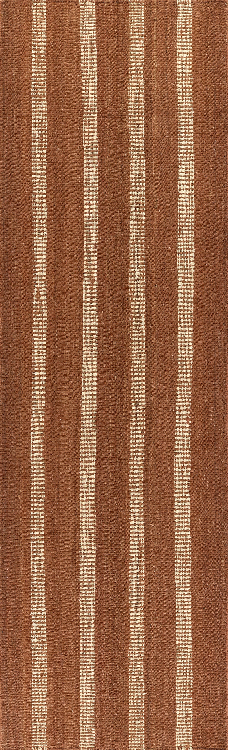 Jango JAN-1 Rust Area Rug, earthy jute-cotton blend with white vertical stripe
