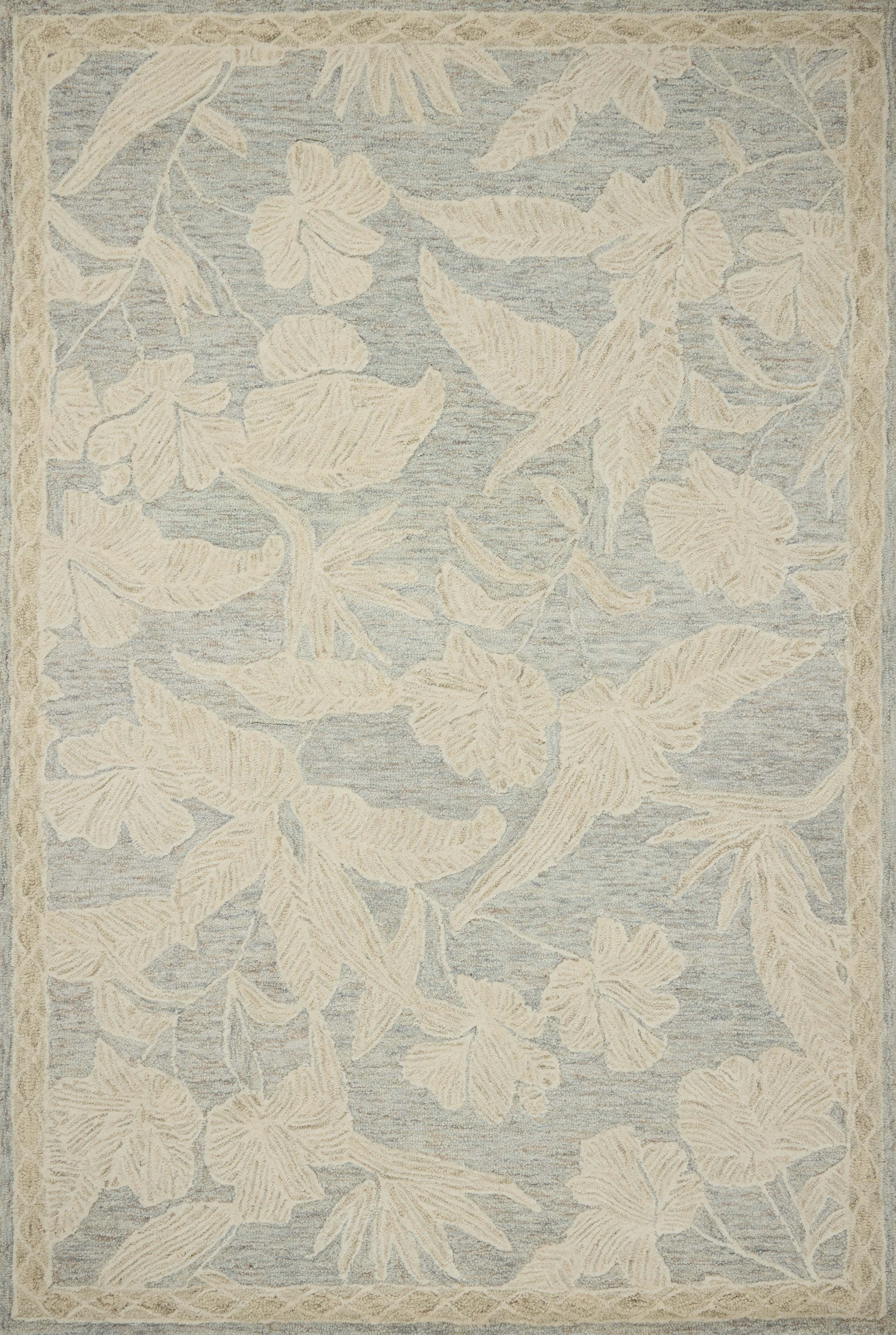 A hand-tufted wool area rug with floral flair in calming blue and warm natural tones, the Lenore LNO-01 Blue / Natural Area Rug anchors any room