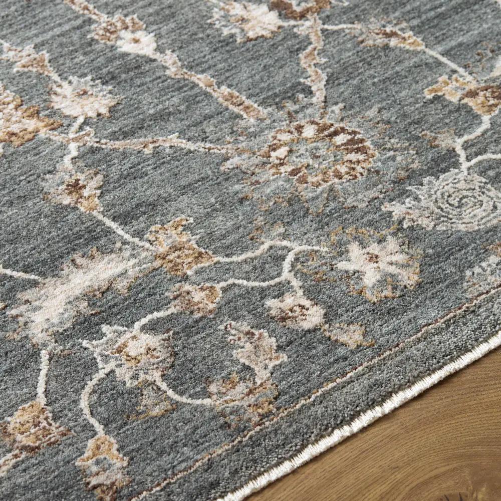 Close-up of the Arda ACZ-2305 Deep Teal Area Rug showing intricate floral patterns and medium pile.