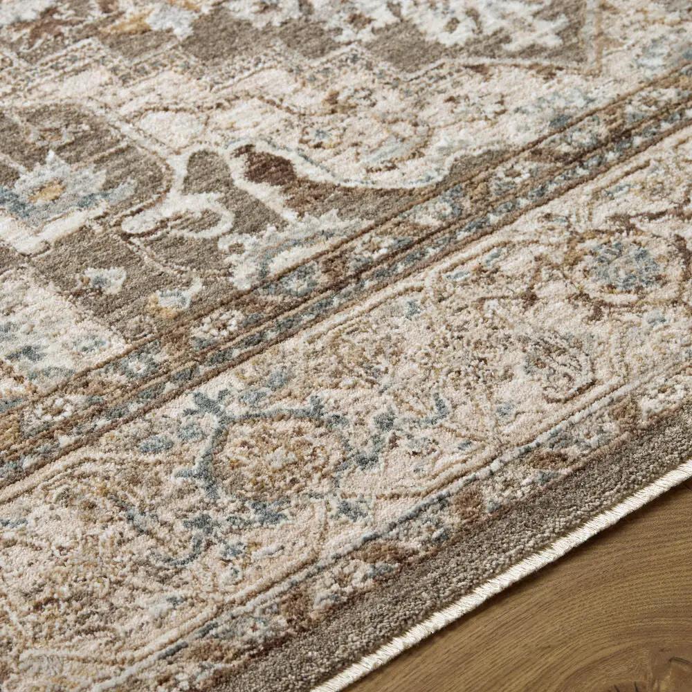 Close-up of the Arda ACZ-2308 Taupe Area Rug showing its machine-woven texture and fringe edge.