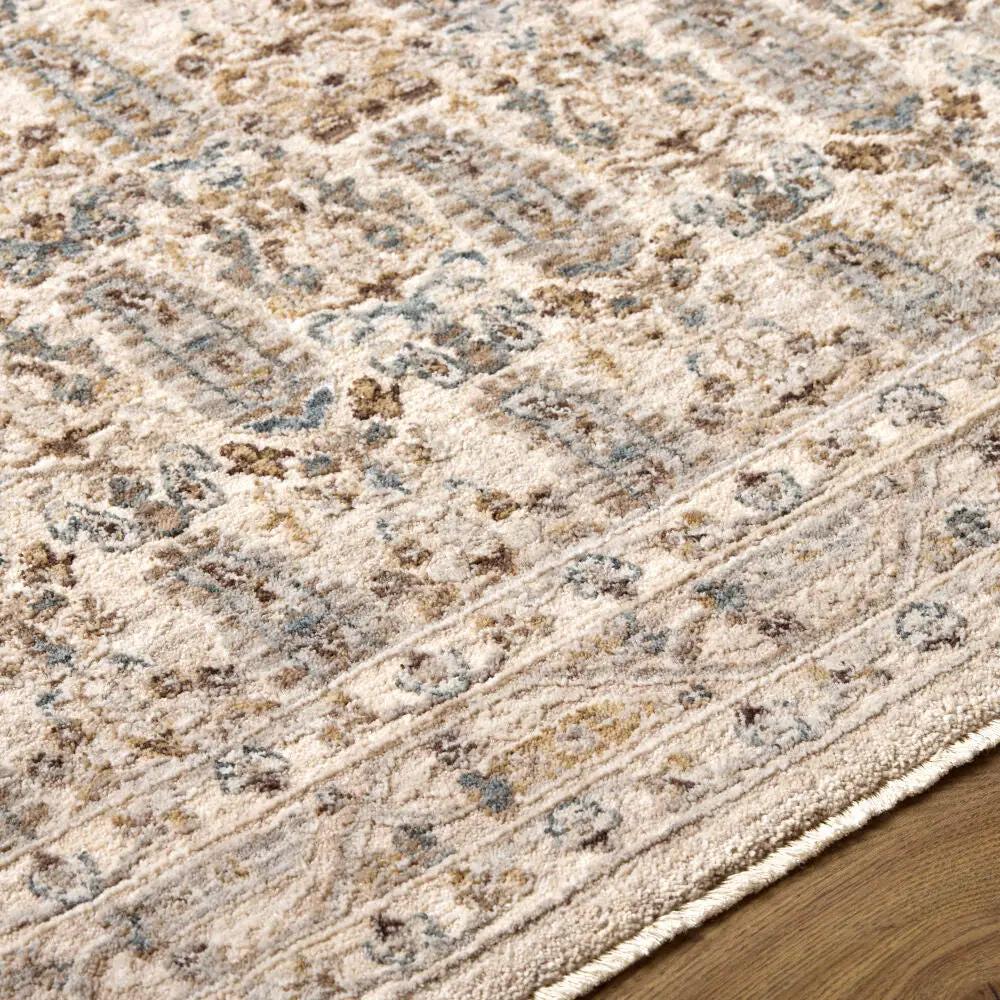 Close-up of the Arda ACZ-2310 medium gray area rug showing its intricate pattern and fringe edge.