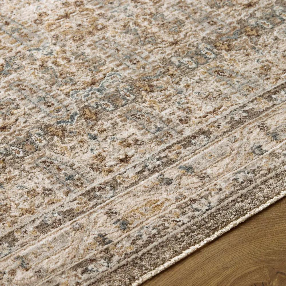 Close-up of the Arda ACZ-2312 medium gray area rug showing its intricate pattern and fringe edge.