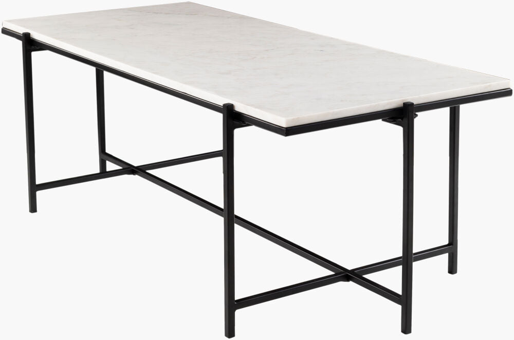 Surya Anaya ANA-004 White Natural Marble Top and Black Powder Coated Iron Base Coffee Table