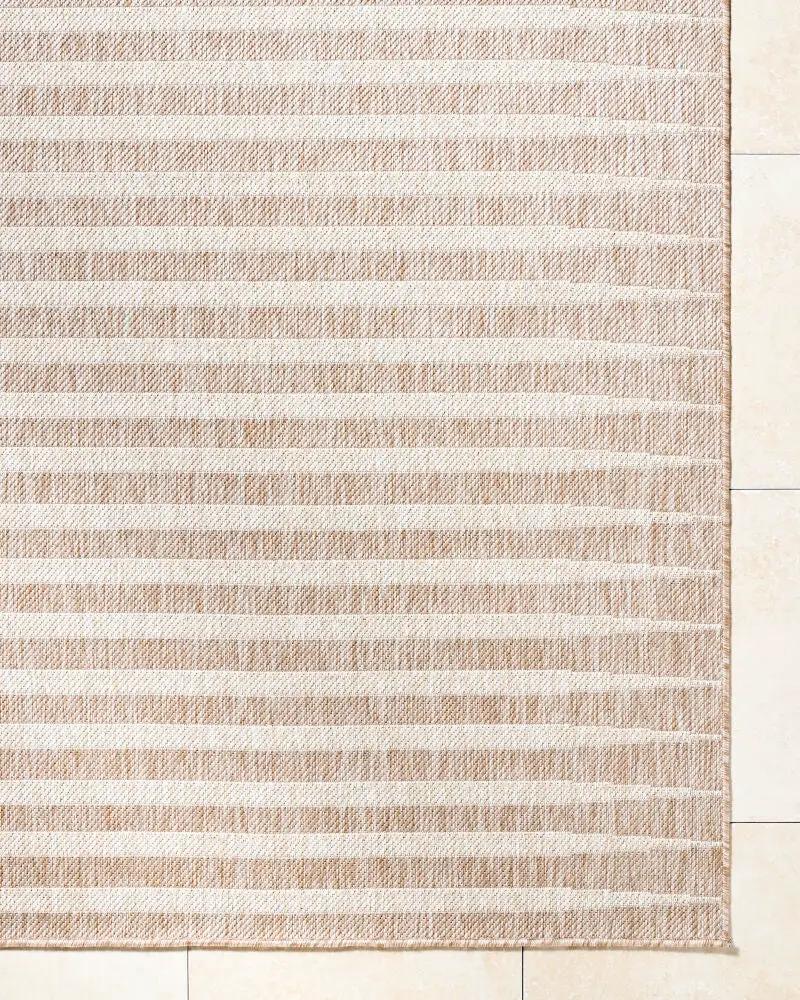 Close-up of the Agave GAAG-2300 Tan Area Rug featuring a woven horizontal striped pattern.
