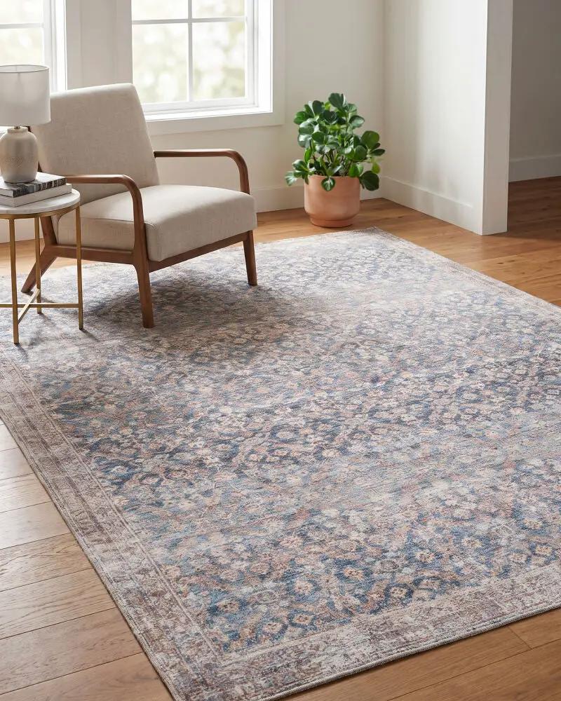 Jenni Yolo Home x LIVABLISS Amelia JYAL-2302 Slate-Blue Machine Washable Den (Room) Area Rug