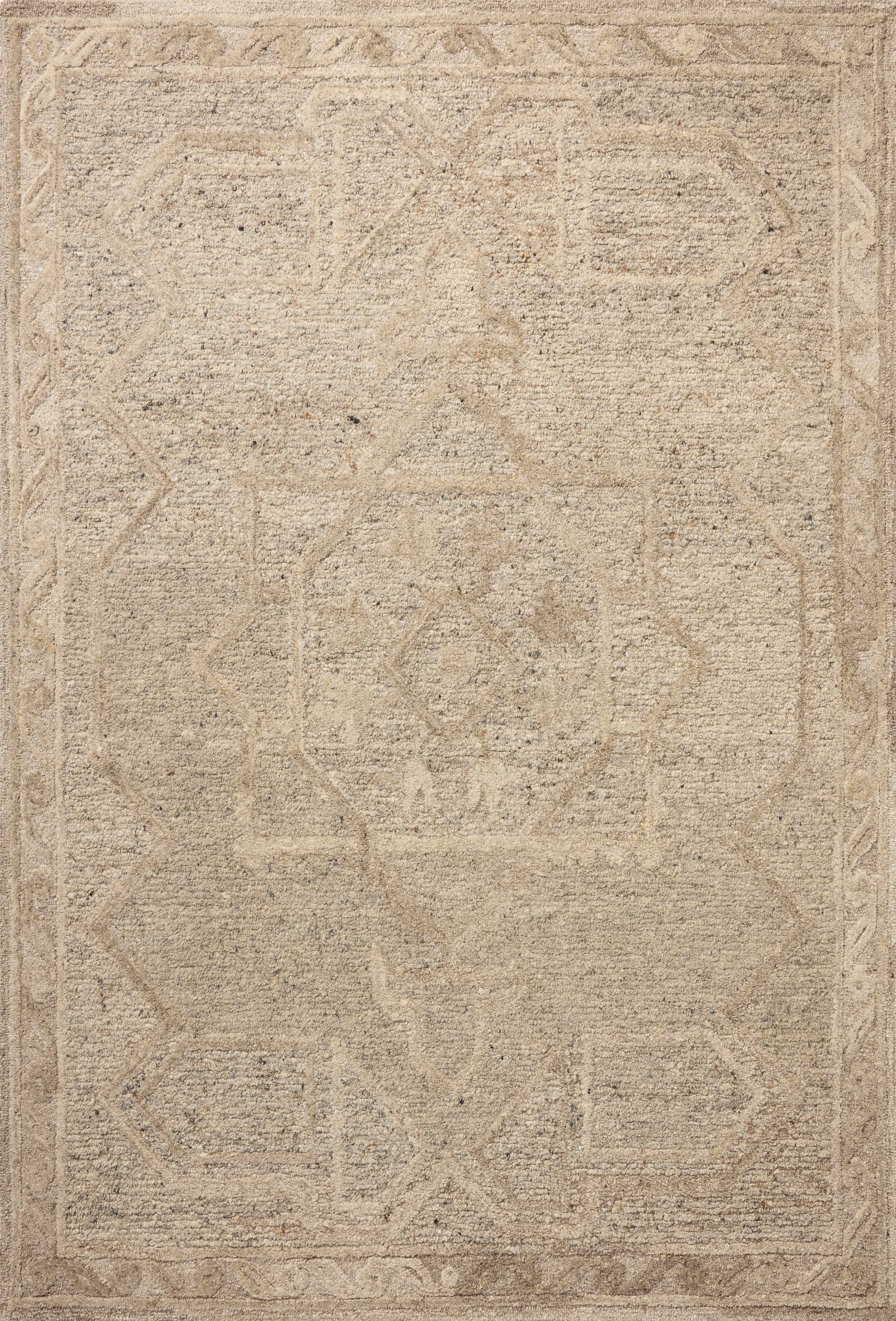 The Mabel MBL-01 Stone / Sand Area Rug offers grounding stone and sandy sophistication and traditional charm in a hand-tufted wool area rug